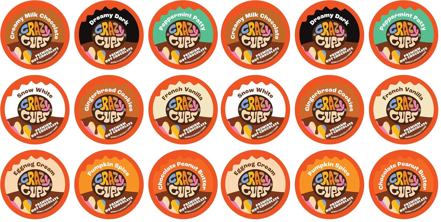 Crazy Cups Seasonal Premium Hot Chocolate Single Serve Cups for Keurig K Cup Brewers Variety Pack Sampler, 40 Count