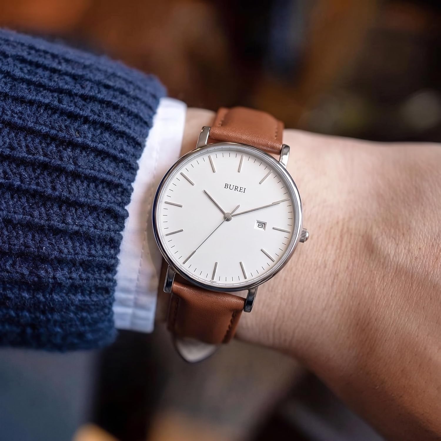 BUREI Men Wrist Watches Fashion Minimalist Thin Analog Quartz Waterproof Watches for Men, Refined Gifts for Men, Boyfriend, Husband, Dad