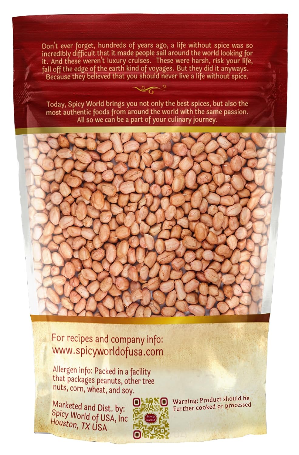 Spicy World Peanuts Raw Whole With Skin 4 LB Jumbo Bag (64oz) | Uncooked, Unsalted, All Natural, USA Grown Red Skin Spanish Grade