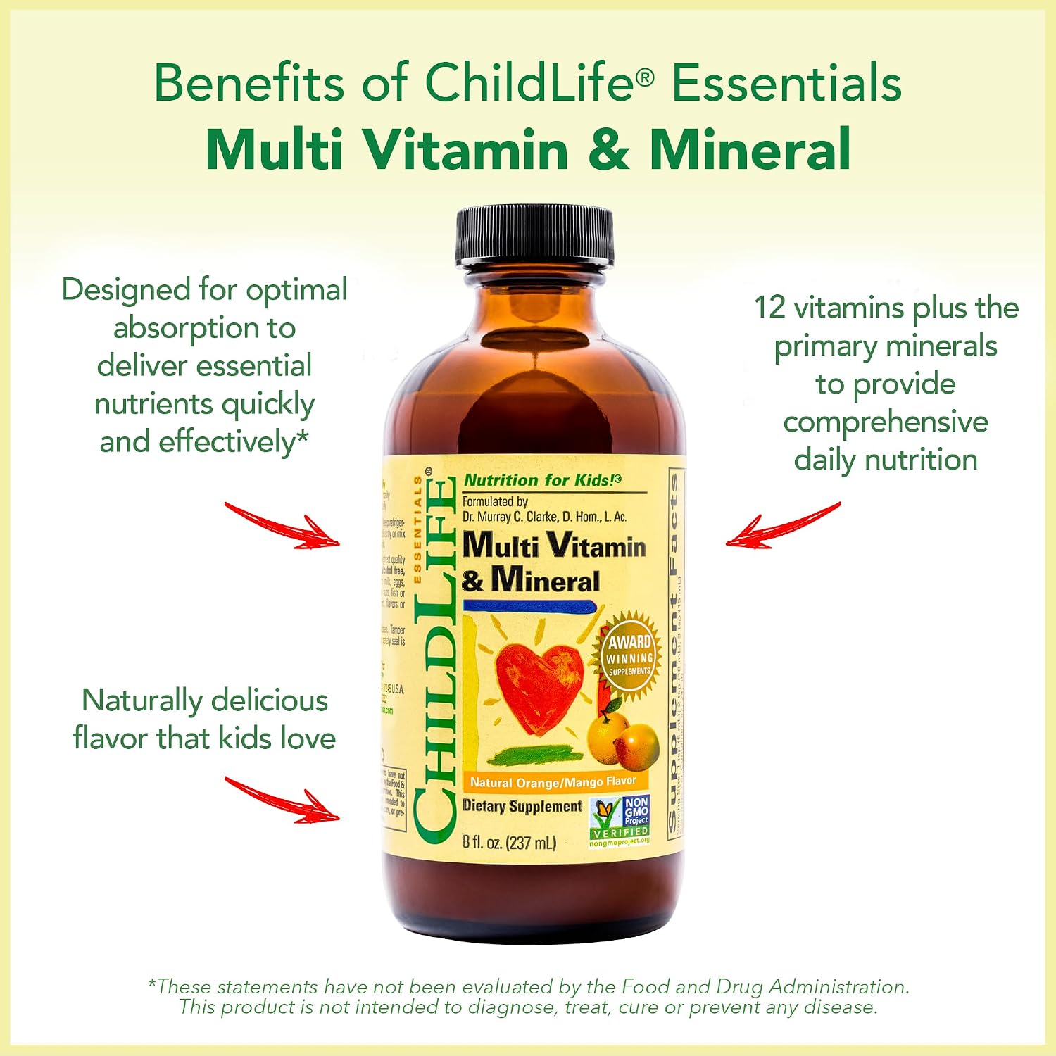 CHILDLIFE ESSENTIALS Kids Multivitamin & Mineral, Mango, 8 Fl Oz (2 Pack) | Vitamins for Kids, Liquid Multivitamin Supplement, Toddler & Baby Wellness, Natural, & Mineral