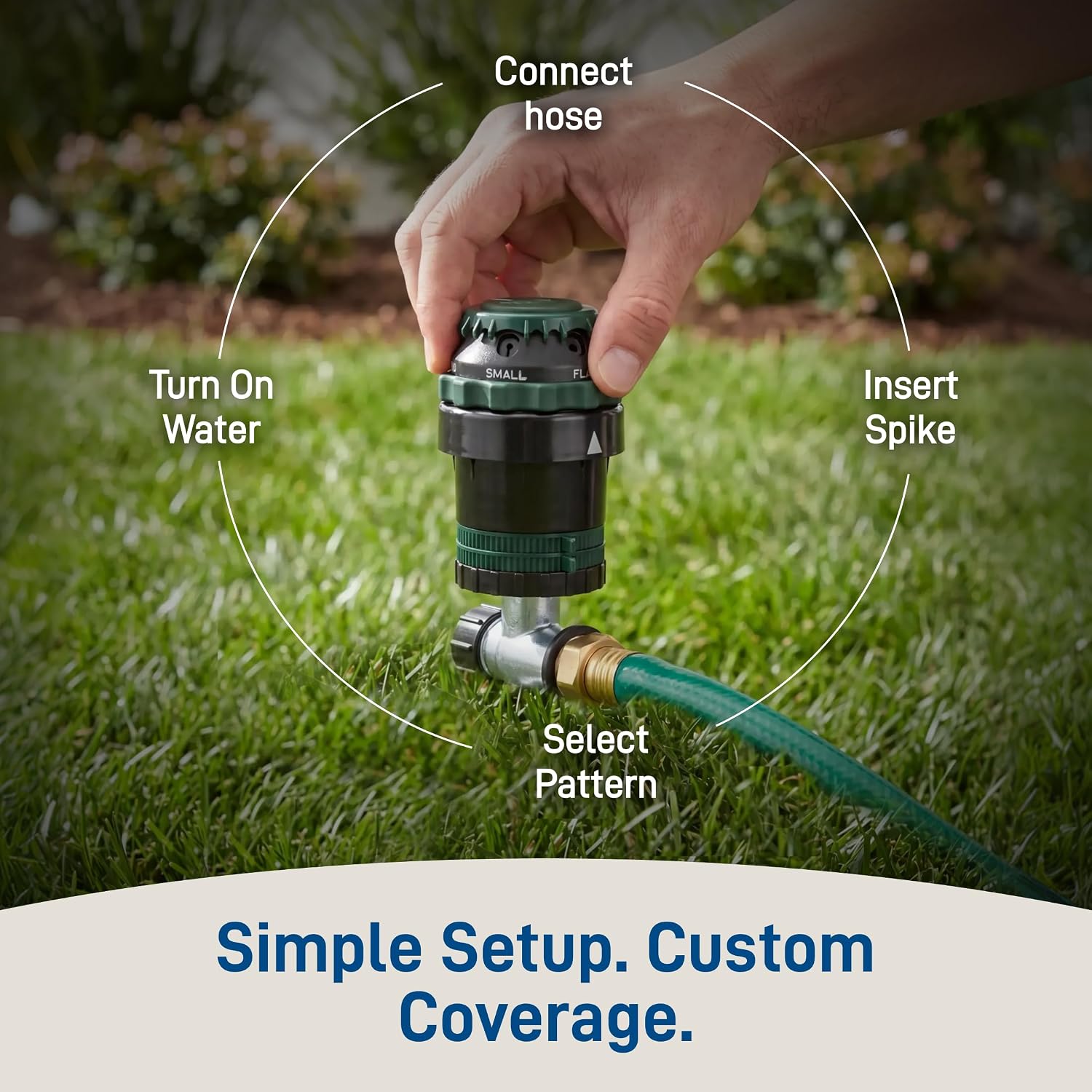 Orbit H2O-Six Gear-Drive Sprinkler on Metal T-Spike - Customizable Lawn Watering Coverage - Multi-Pattern Rotating Head with Adjustable Spray Range - Durable Outdoor Yard Irrigation Sprinkler - 58573