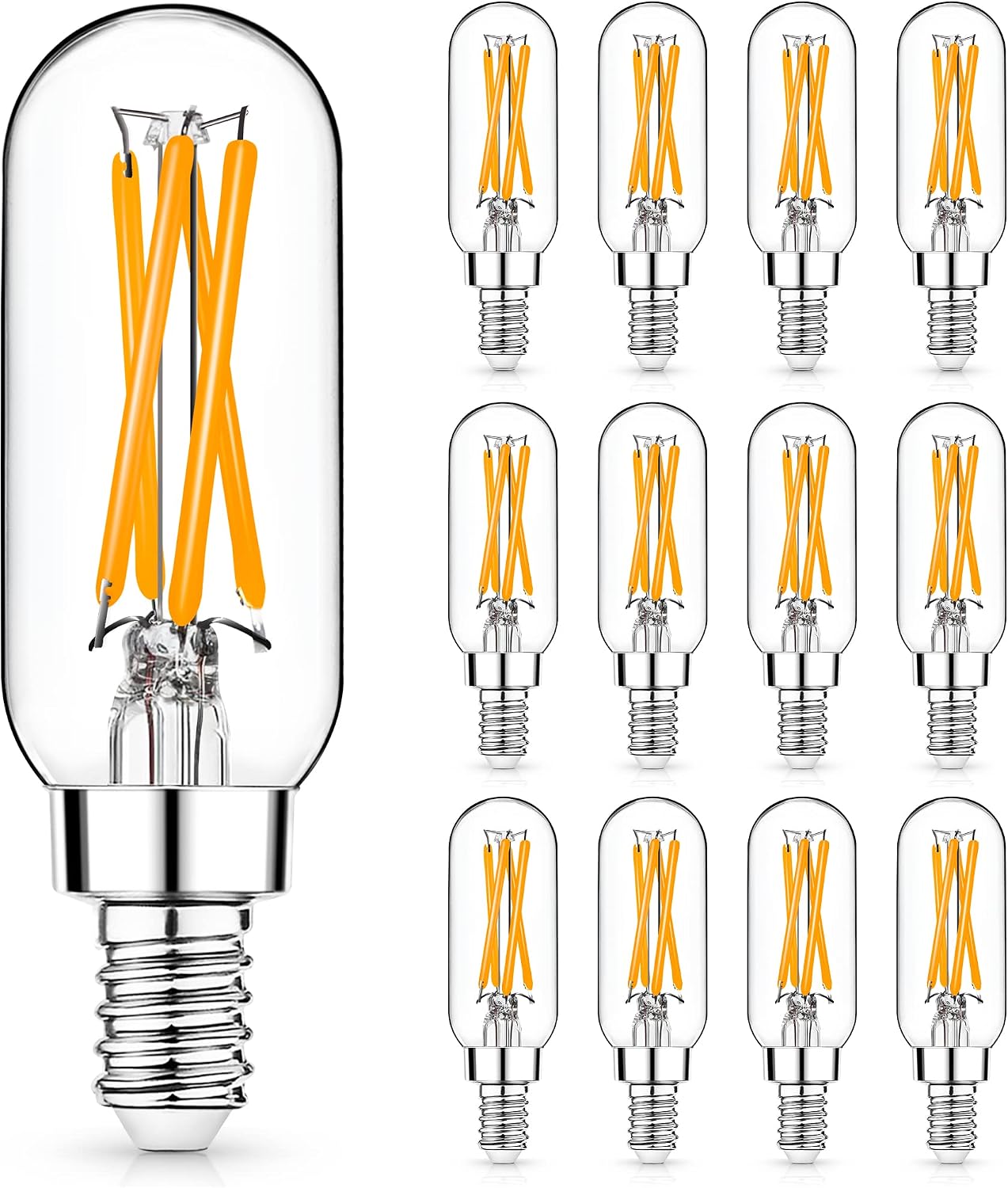 12 Pack E12 LED Edison Bulbs, 4W Dimmable T6, 2700K Warm White | Equal 40W, Dimmable T6 T25 LED Bulb, 420lm, No flicker, Candelabra light bulb for Chandelier, Ceiling Fan, Not E26 Base