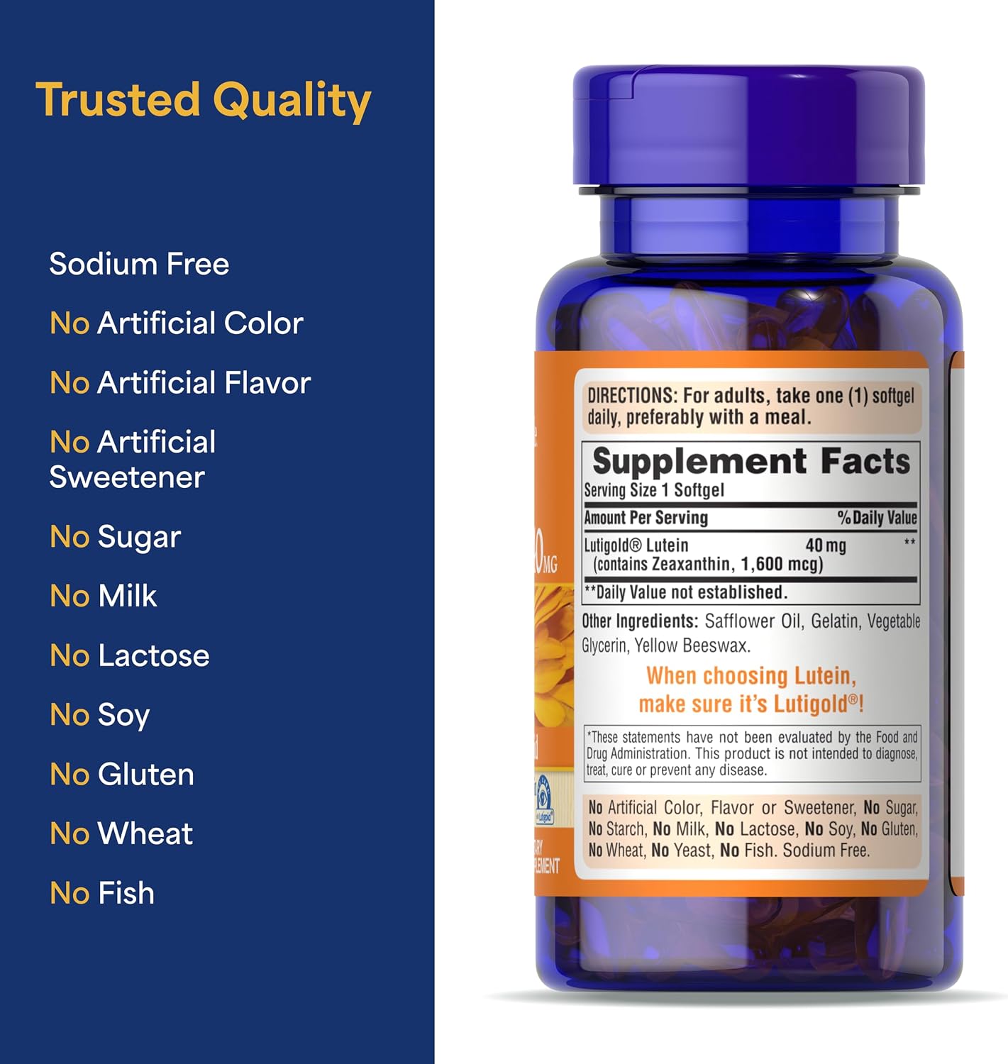 Puritan's Pride Premium Lutigold™ Lutein Carotenoid 40mg with Zeaxanthin