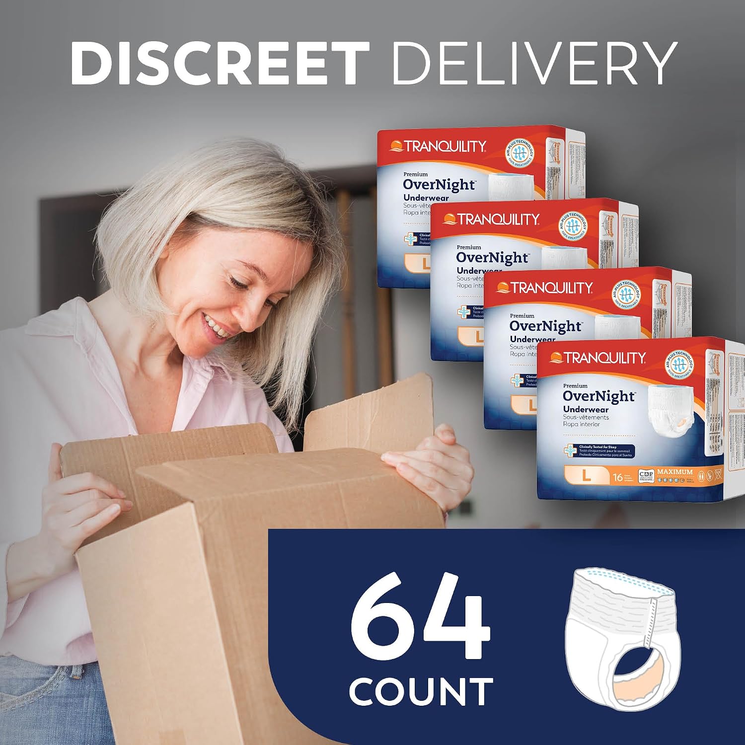 Tranquility Overnight Absorbent Underwear, S, Maximum, 36 in, 20 ct | All-Night Sleep, Breathable Comfort, Adult Diapers