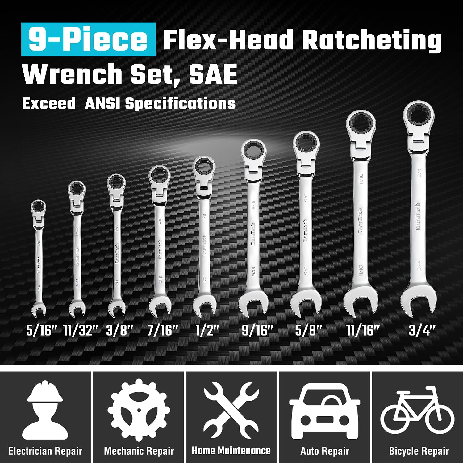 DURATECH 22-Piece Ratcheting Wrench Set, Combination Wrench Set, Metric&SAE