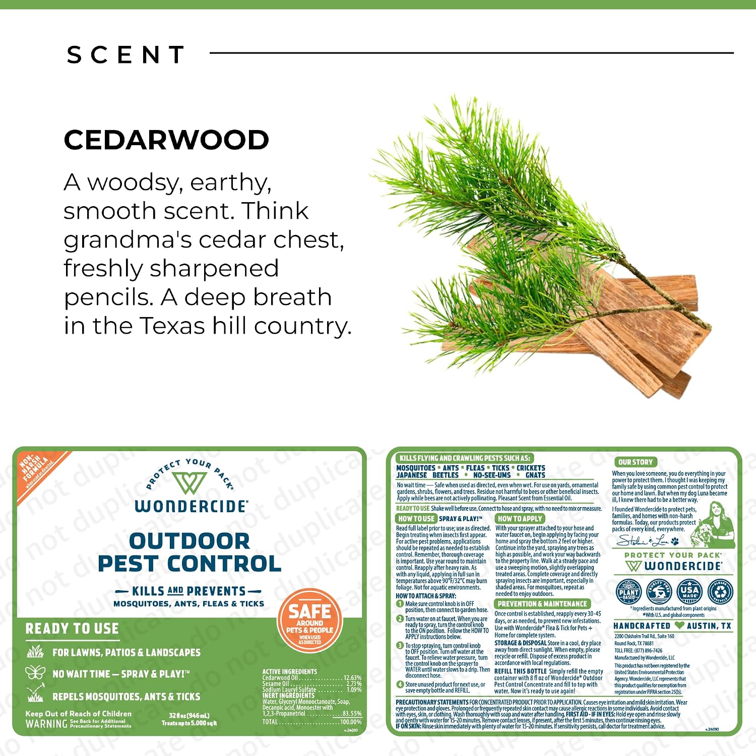 Wondercide - Outdoor Pest Control Spray with Natural Essential Oils - 32 oz | Mosquito, Ant, Insect Repellent, Treatment