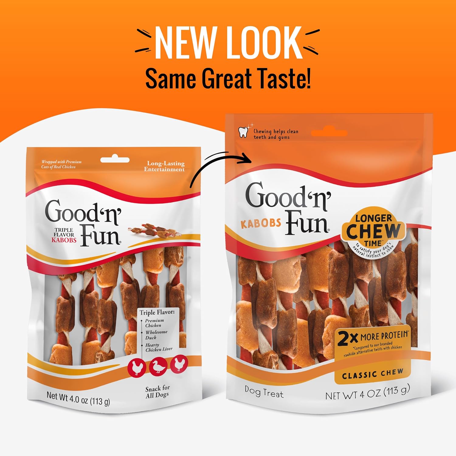 Good 'n' Fun Kabobs Long-Lasting Dog Treat Made With Real Protein, 18 Count | Premium Chicken, Pork and Beef Hide Chew, Supports Dental Health and Mental Stimulation, For Adult Dogs