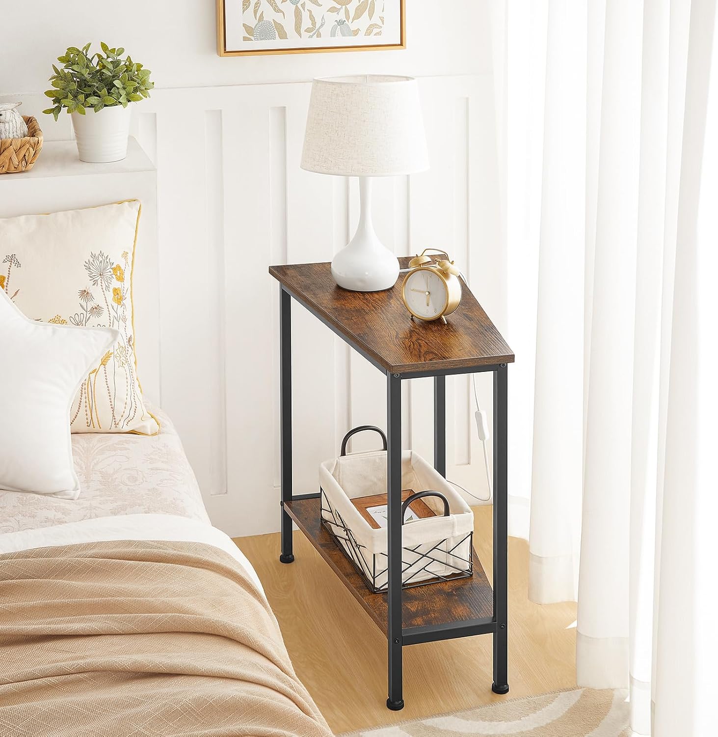 HOOBRO Wedge End Table, Recliner Wedge Side Table with Storage, Industrial Triangle Accent Table for Small Space, Corner, Living Room, Apartment