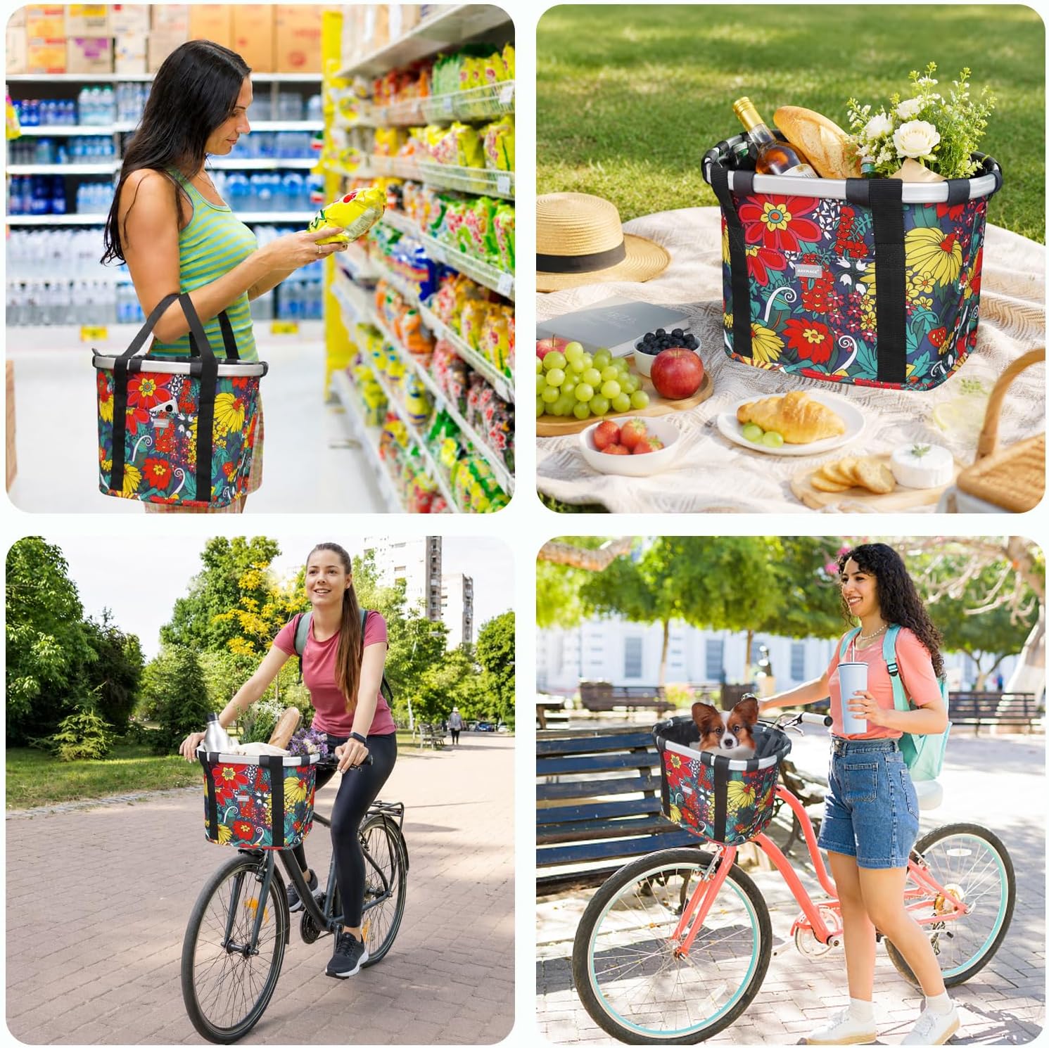 RAYMACE Bicycle Basket Dog Bike Handlebar Basket Front,Folding Detachable Quick Release Easy Install,Cycling Picnic Bag
