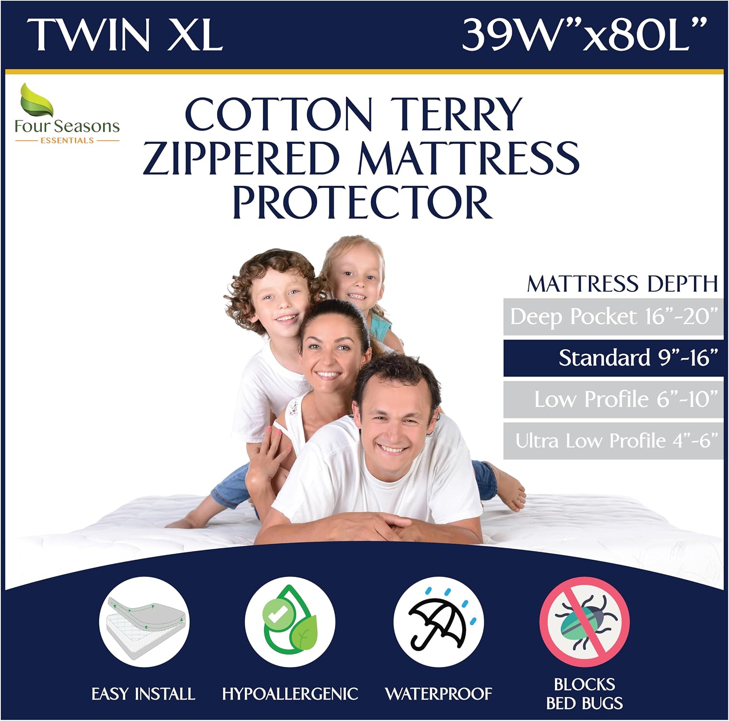 Zippered Waterproof Mattress Encasements - Hypoallergenic Mattress Protector Cover with Soft Cotton Terry Fabric Top - King Size 76' x 80'