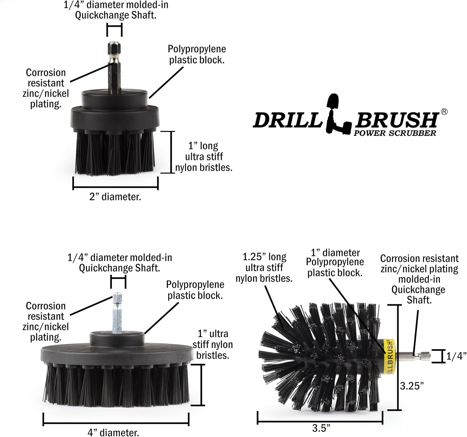 Drillbrush Drill Brush Attachment Set for Bathroom, Tile & Grout Cleaning | Power Scrubber Brush Kit for Bathtub & Shower - All-Purpose Household Cleaning Brushes for Drill - Electric Grout Cleaner Kit