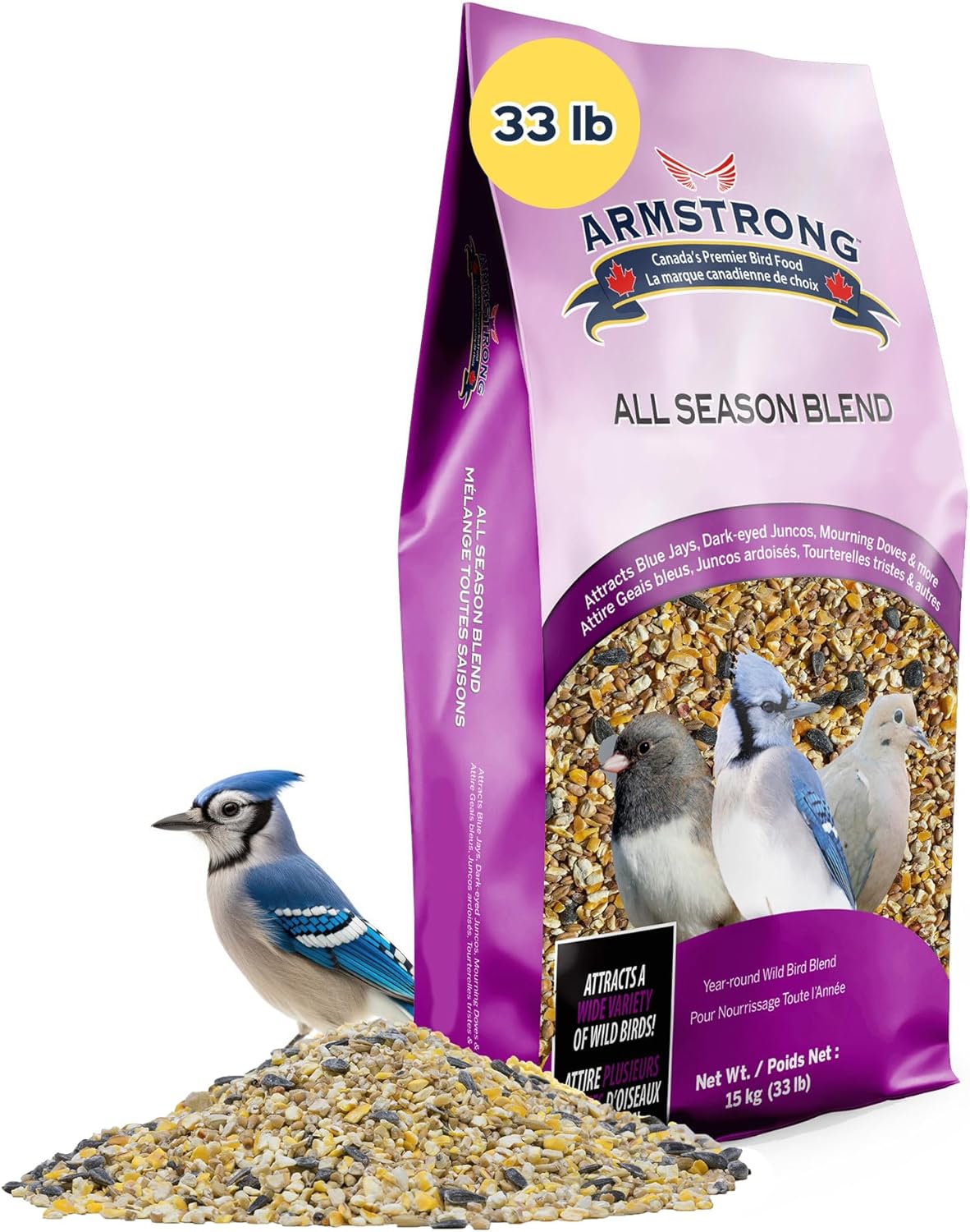 Armstrong Wild Bird Food All Season Bird Seed Blend, 40 Pounds - with Cut Corn, Wheat, White & Red Millet, Black Oil Sunflower Seeds for Blue Jays