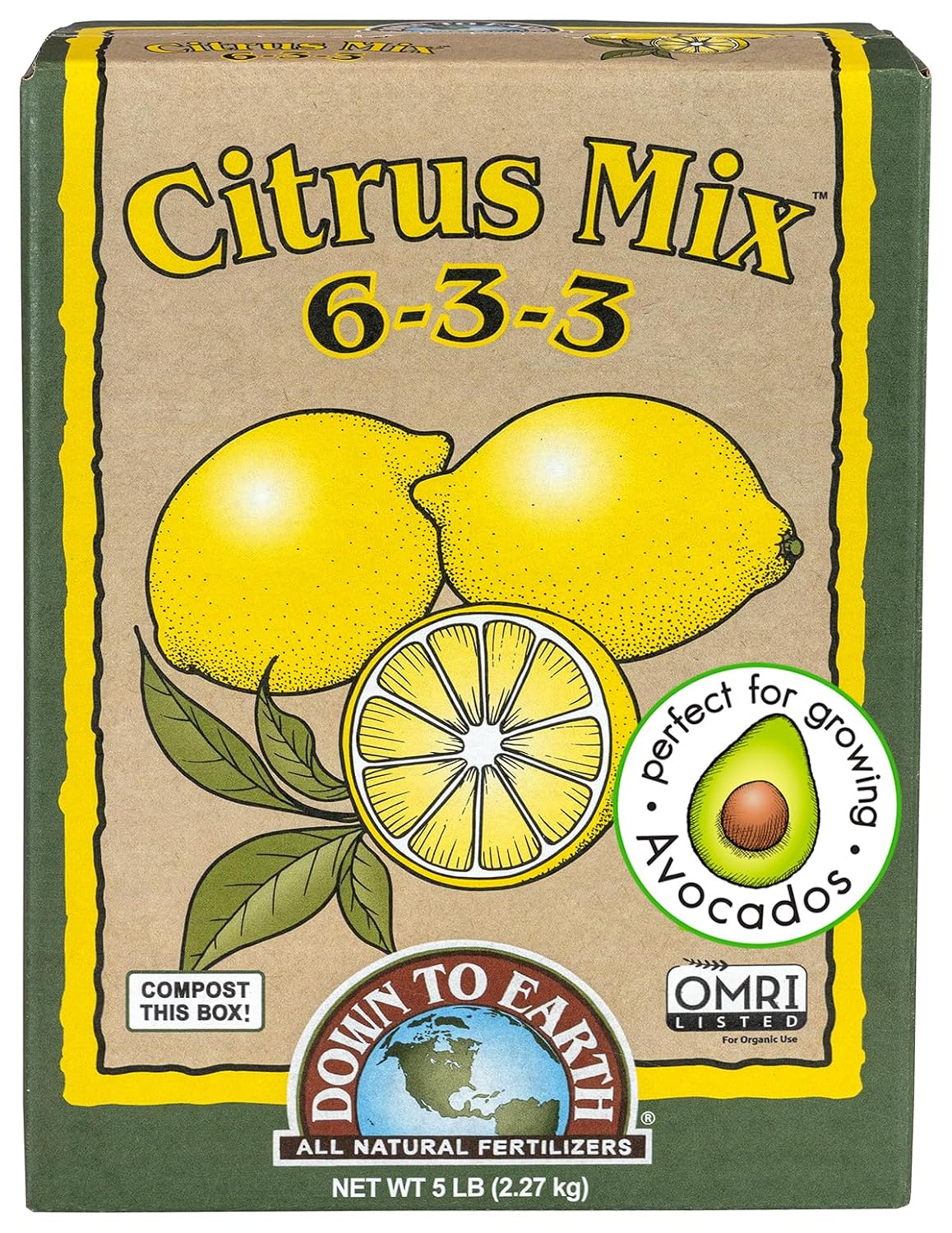 Down To Earth All Natural Fertilizers Organic Citrus Mix - 6-3-3, 1 lb | Plant Food for Lemons, Limes, Oranges, Avocados, Fruit Trees, Vines, Contains Nitrogen, Zinc, Iron, For Blossoms and Fruits