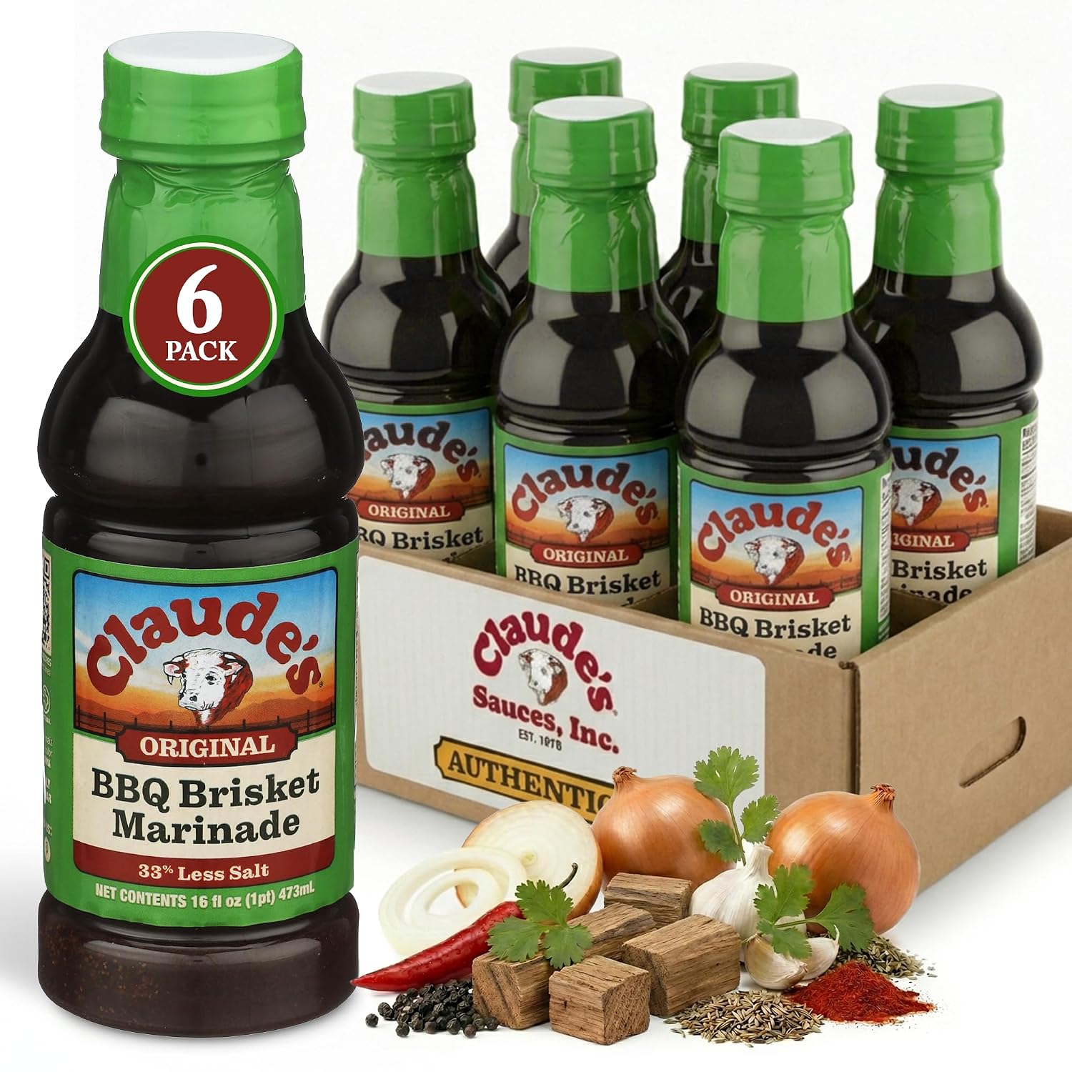 Claude's BBQ Brisket Marinade Sauce, Gluten Free Texas Style, 128 oz | Restaurant-size gallon of smoky Texas tenderizing brisket marinade - all natural & gluten free.
