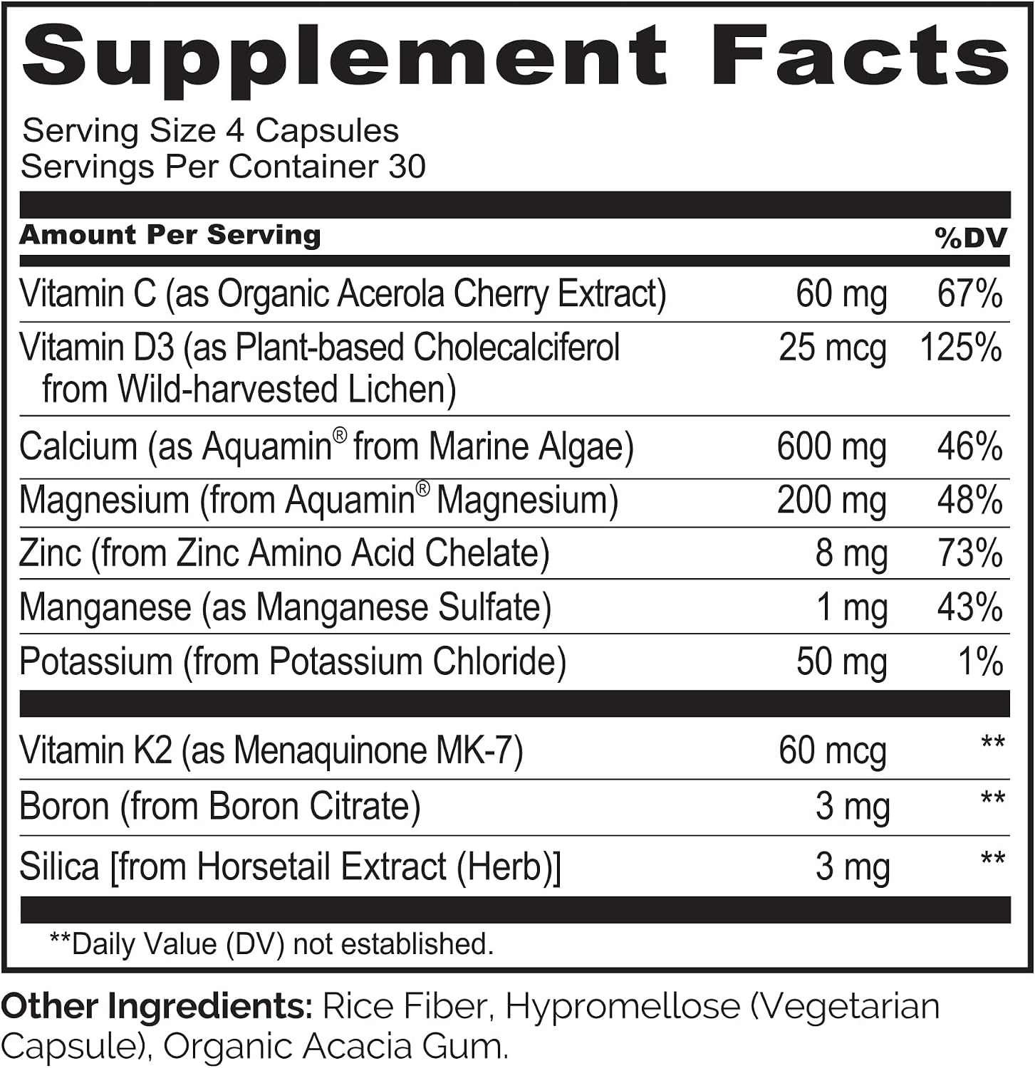 NATURELO Calcium Supplement with Vitamin C, D3, K2, 120 Vegetarian Capsules | Magnesium & Zinc for Bone Strength,Plant-Based Calcium 600mg , Non-GMO, Soy & Gluten-Free
