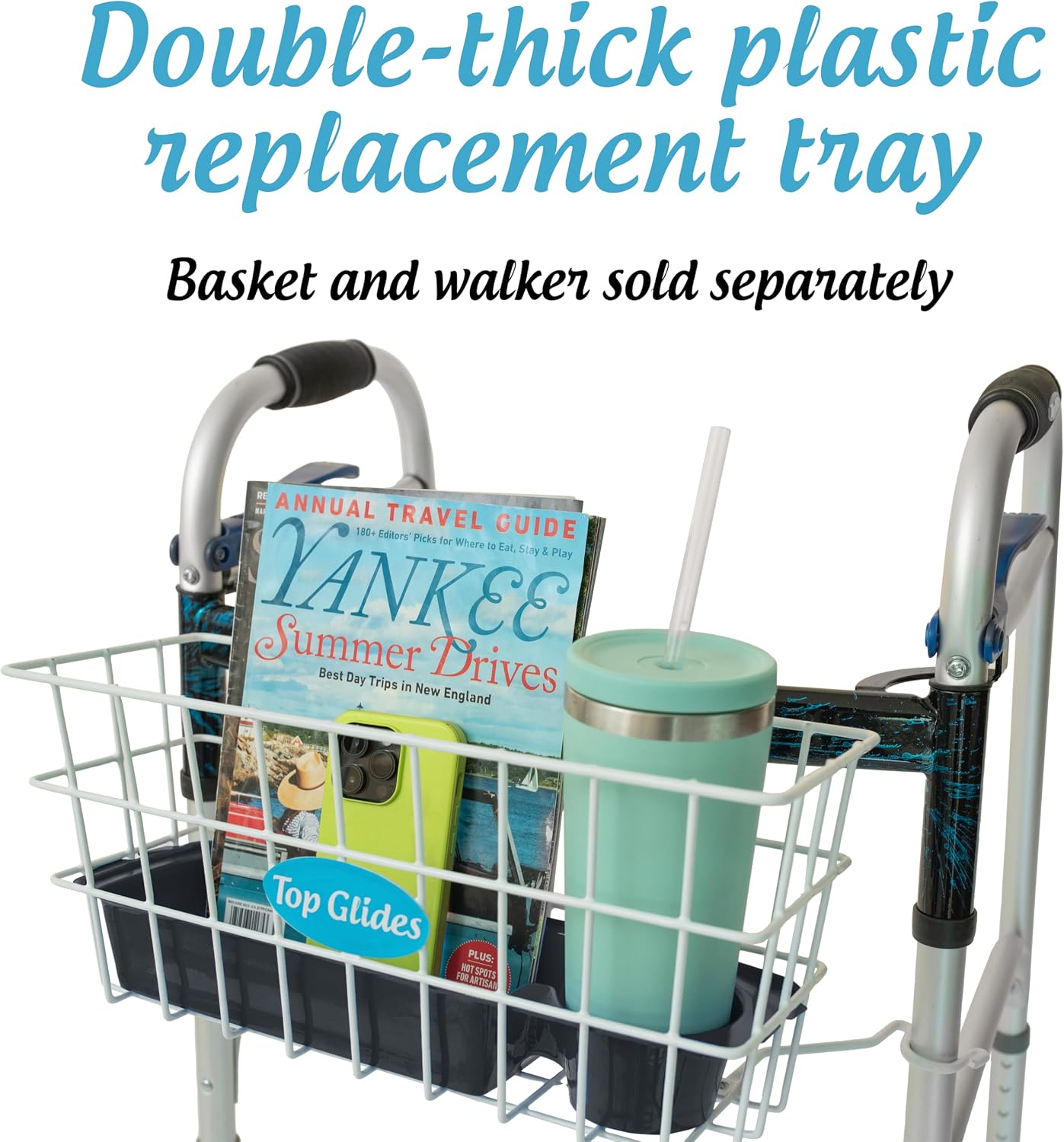 Heavy Duty Clear Plastic Insert/Tray/Cup Holder for Walker Basket