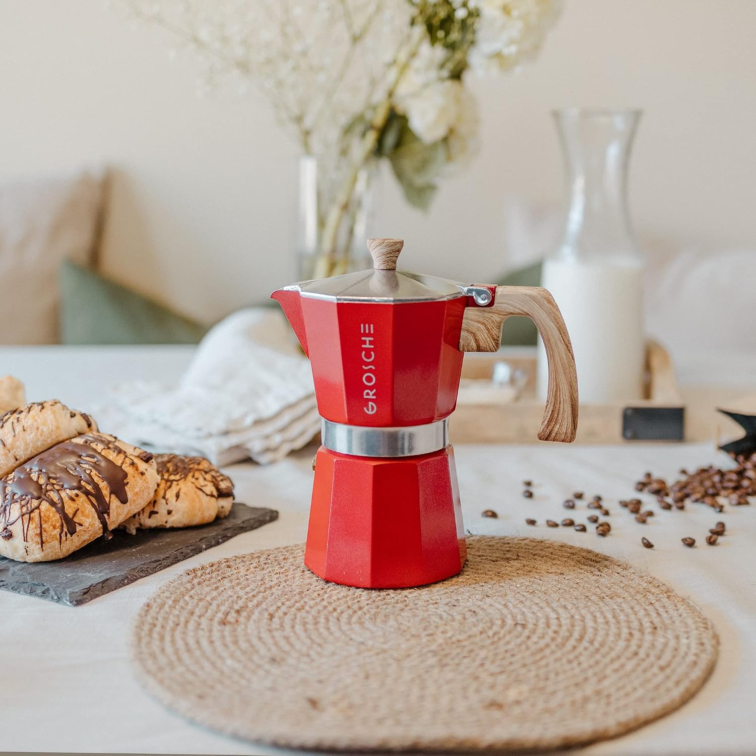 GROSCHE Milano Moka Pot | 9 Espresso Cup - 15.2 oz | Stovetop Espresso Percolator & Coffee Maker – Portable, Ideal for Home and Camping | Cuban Coffee Maker And Italian Moka Pot For Stovetop Espresso; For Gas, Electric, And Propane Stoves With A Soft-Tou…
