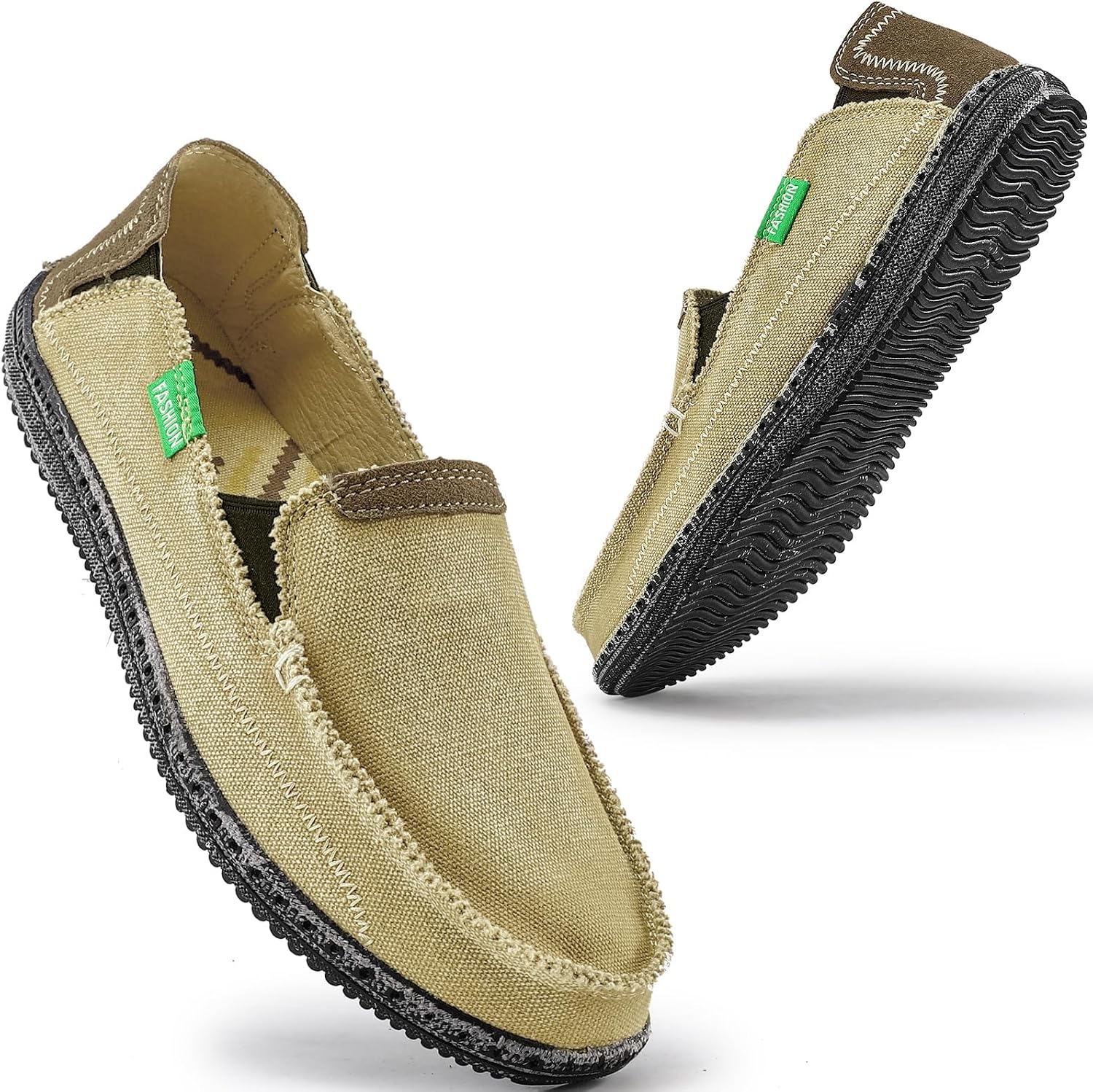 VILOCY Mens Slip on Deck Shoes Casual Canvas Loafers Beach Boat Shoes Zero Drop Vintage Flat