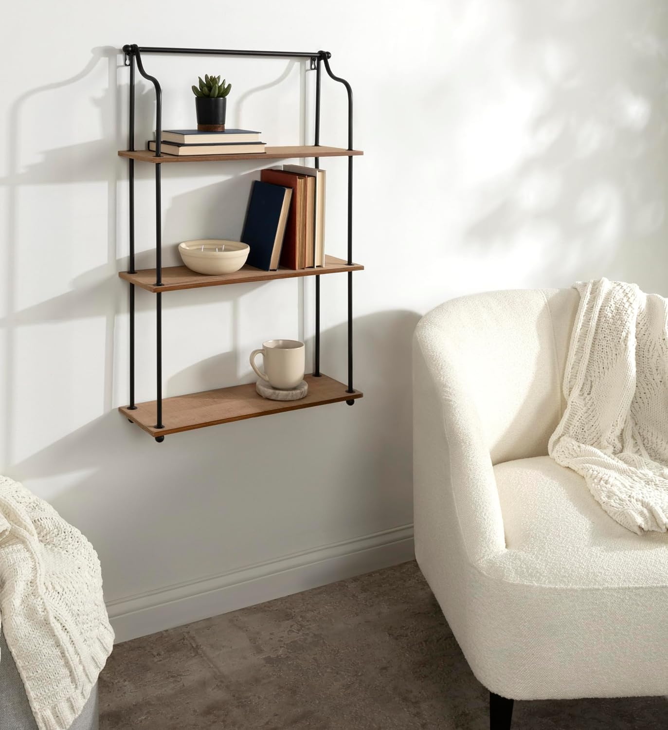 Kate and Laurel Walters Wood and Metal 3-Tier Shelving, 21" x 32", Rustic Brown and Black, Shabby-Chic Industrial Shelves for Storage and Decor