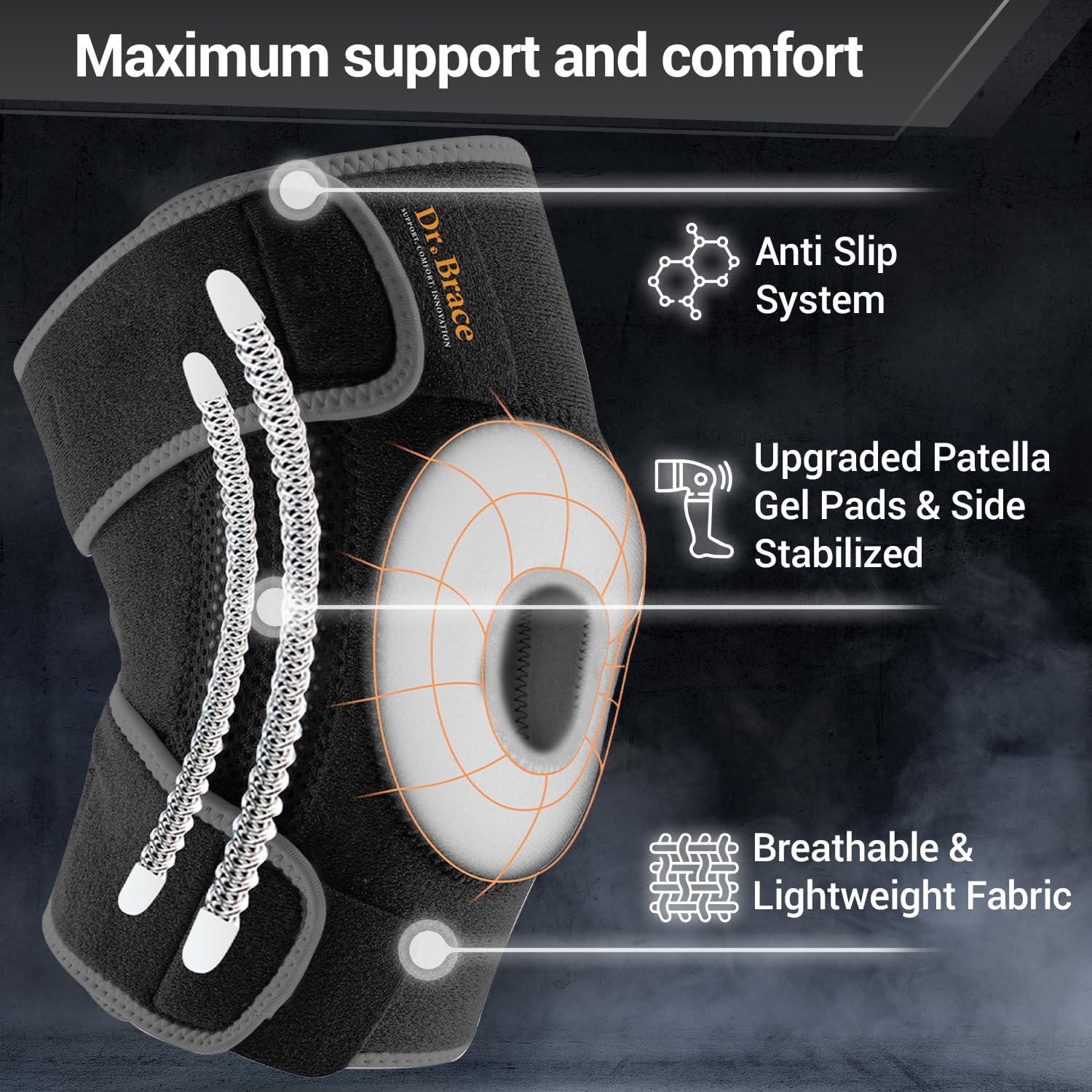 DR. BRACE ELITE Knee Brace with Side Stabilizers & Patella Gel Pads for Maximum Knee Pain Support and fast recovery for men and women-Please Check