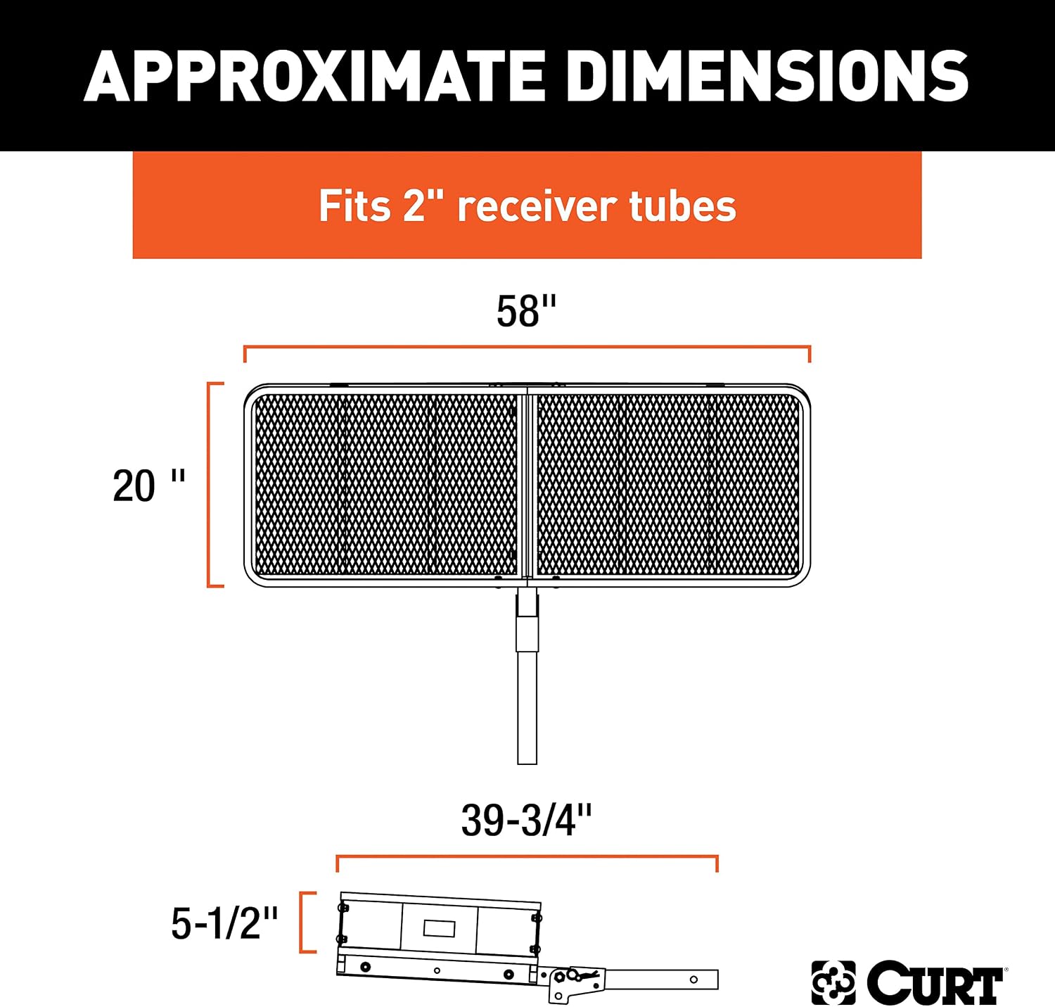 CURT 18152 Cargo Basket Hitch Trailer Hitch Cargo Carrier, 500 lbs. Capacity, 60-Inch x 24-Inch x 6-Inch, Fits 2-Inch Receiver