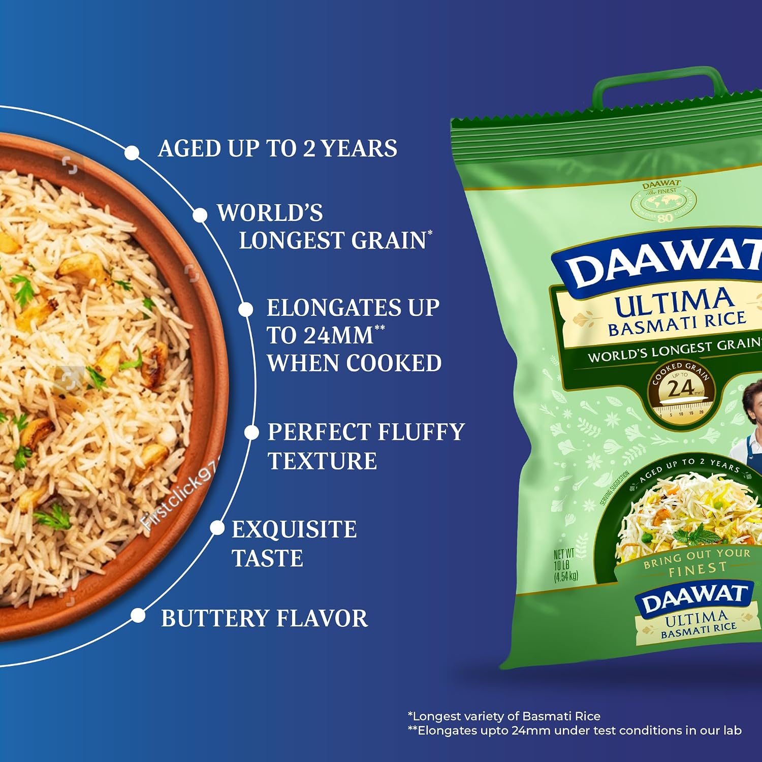 Daawat Traditional Basmati White Rice - 10 lb Bag | Authentic Extra Long Grain Basmati Rice - Great for Curries, Pilafs & Indian Recipes - Cook in Microwave or on Stove Top