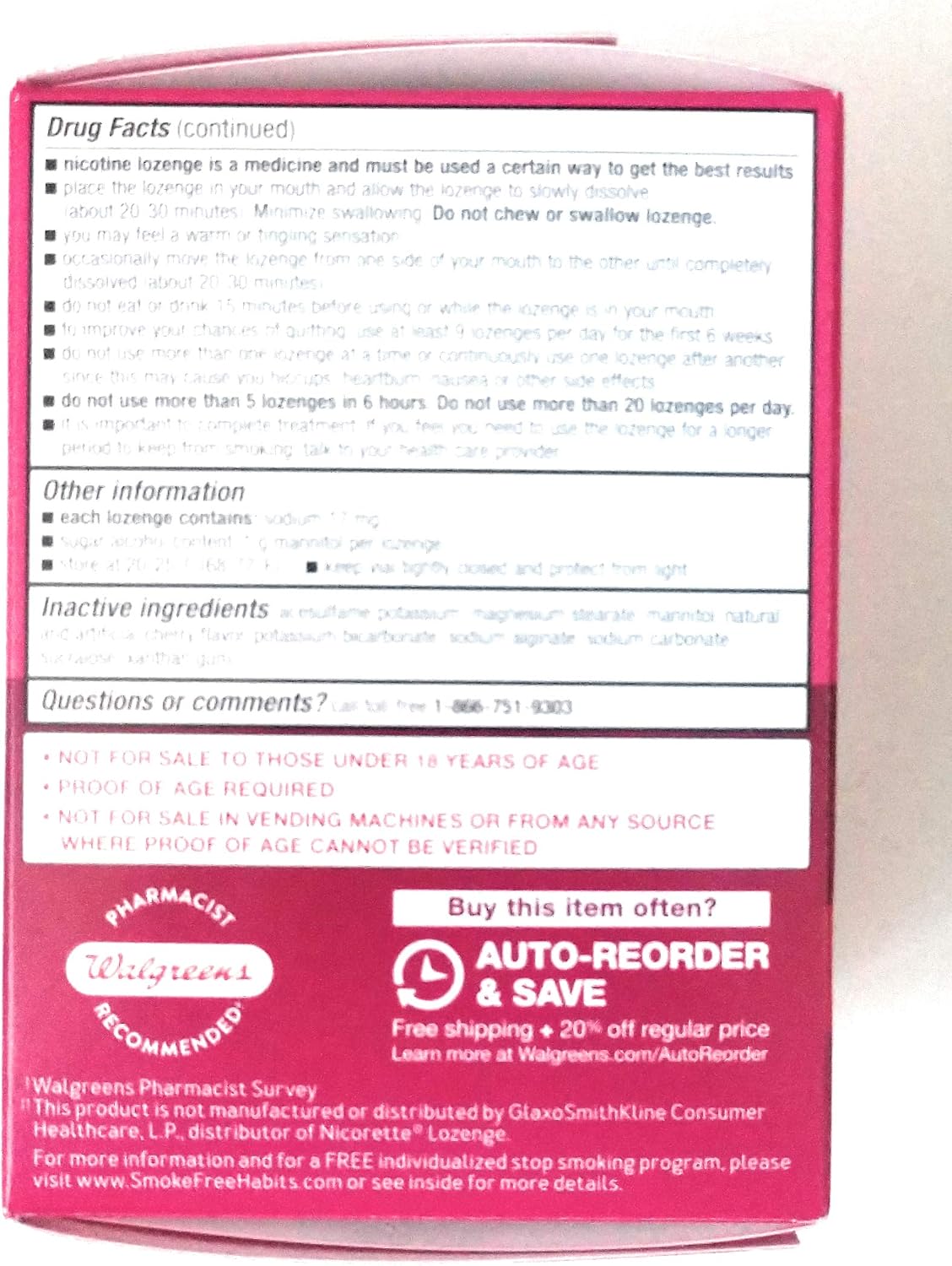 Walgreens Nicotine Lozenge, 4mg, Cherry, 72 ea