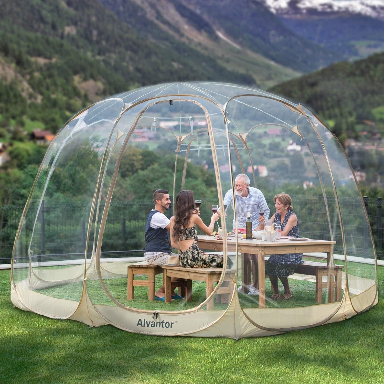 Alvantor® Pop Up Bubble Tent® - 6’ x 6’ Instant Igloo Tent® - 2-3 Person Screen House for Patios - Large Oversize Weather Proof Pod - Cold