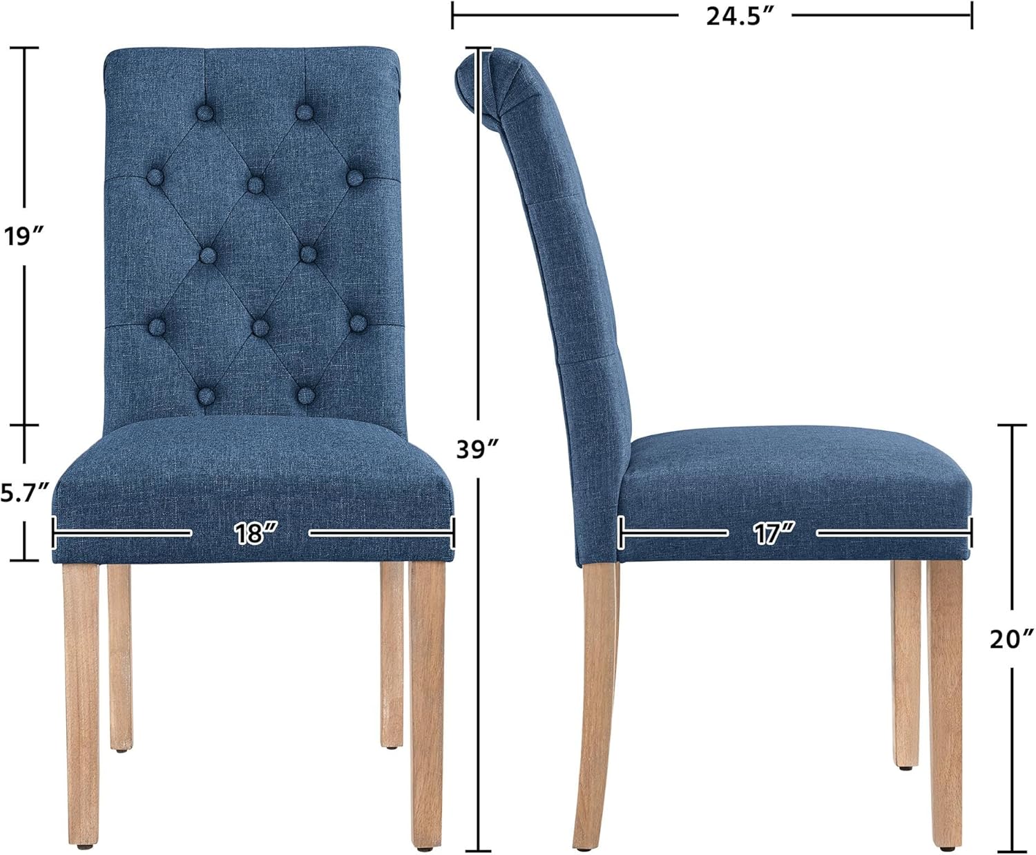 Yaheetech Dining Chairs Set of 2 Modern Upholstered Parson Chairs Dark Gray
