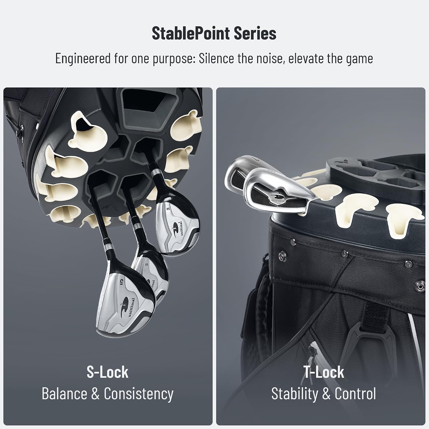 StablePoint Golf Cart Bag with 14-Way Full-Length Divider Top | S&T-Lock Golf Bag for Men with Magnetic Pocket, Cooler Pocket & Rain Cover