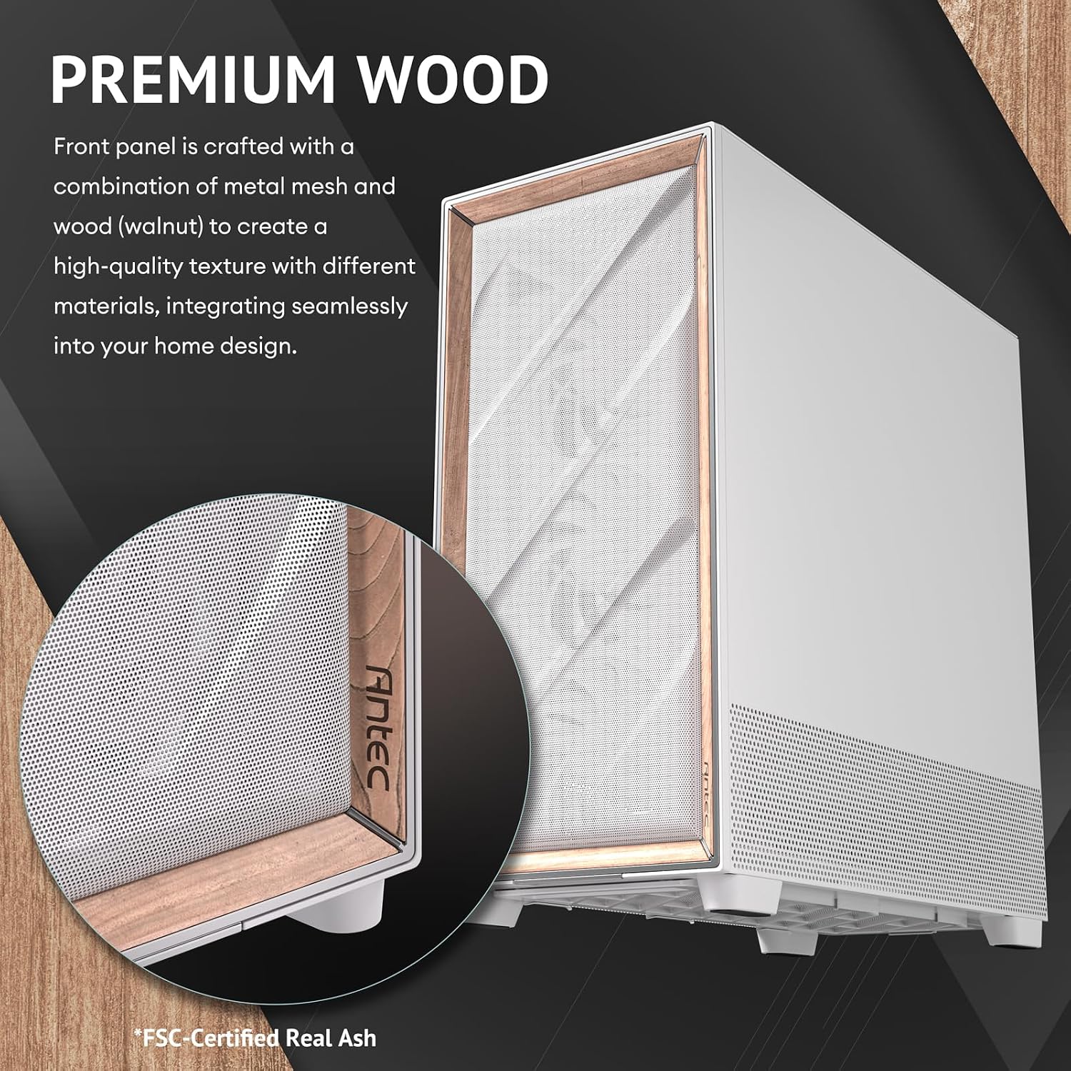 Antec Flux Pro Full-Tower E-ATX PC Case, 6 PWM Fans Included, Black | 6 PWM Fans, Walnut Wood Front Panel, High-Airflow, 90° Rotated PSU Mount, 420mm Radiator Support, CPU & GPU Temp Display