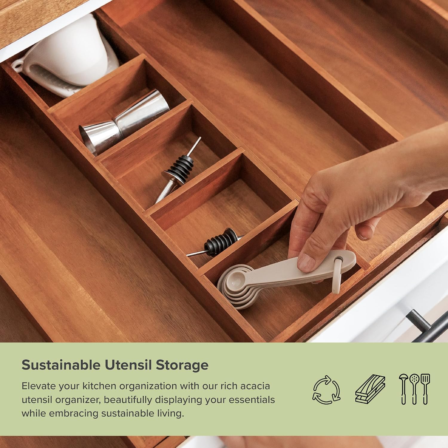 Utensil & Junk Drawer Organizer, 16-28 in, Bamboo | Food-safe contract grade, 100% sustainable wood, non-slip, adjustable