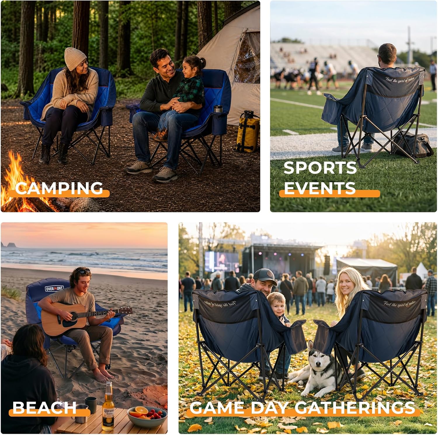 Overmont Oversized XL Camping Chair for Adults - 500lbs Support Heavy-Duty Padded Folding Chair with Side Pocket Cup Holder Cooling Bag for Outdoor Sports Garden Beach Fishing Lawn Black