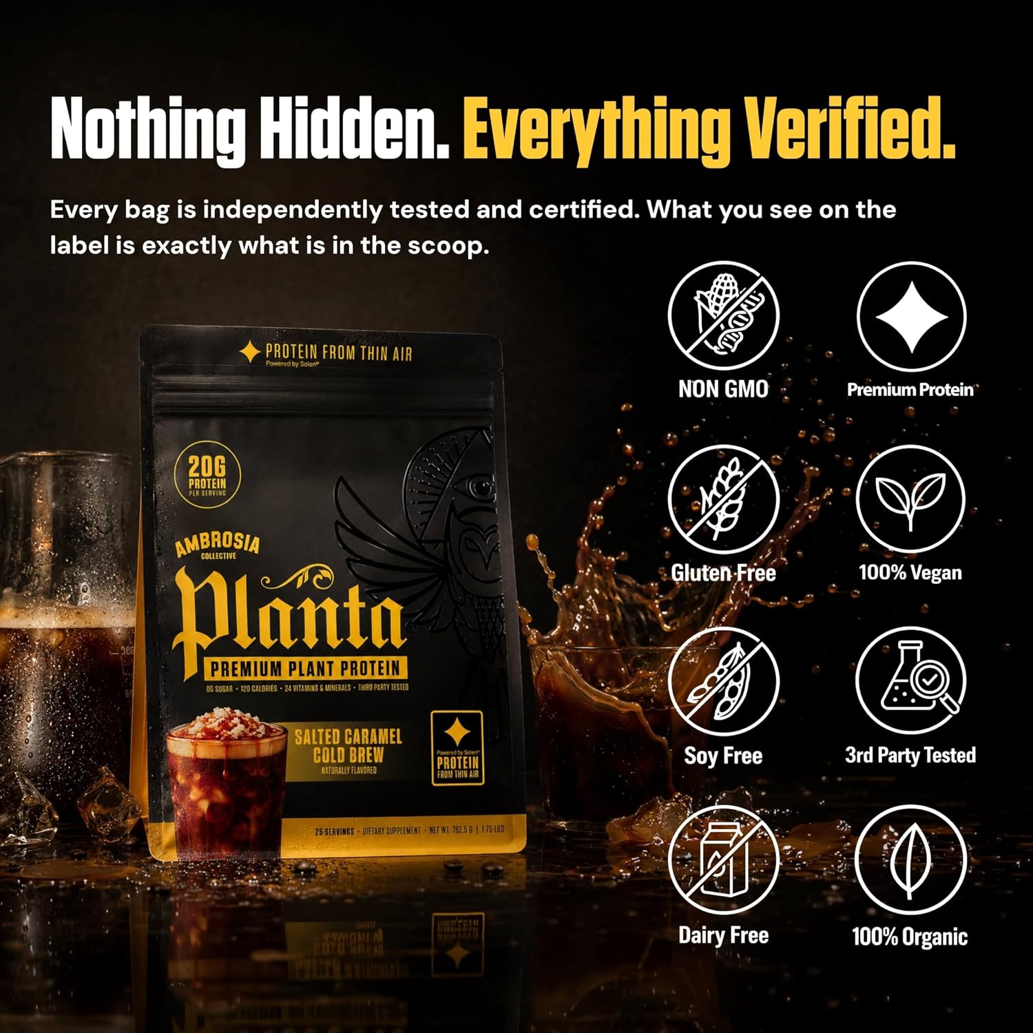 Ambrosia Plant Based Protein Powder 20g | Clean Vegan Pea Protein Powder | Gluten & Dairy Free, Keto Friendly, No Added Sugar | 25 Servings | Banana Maple