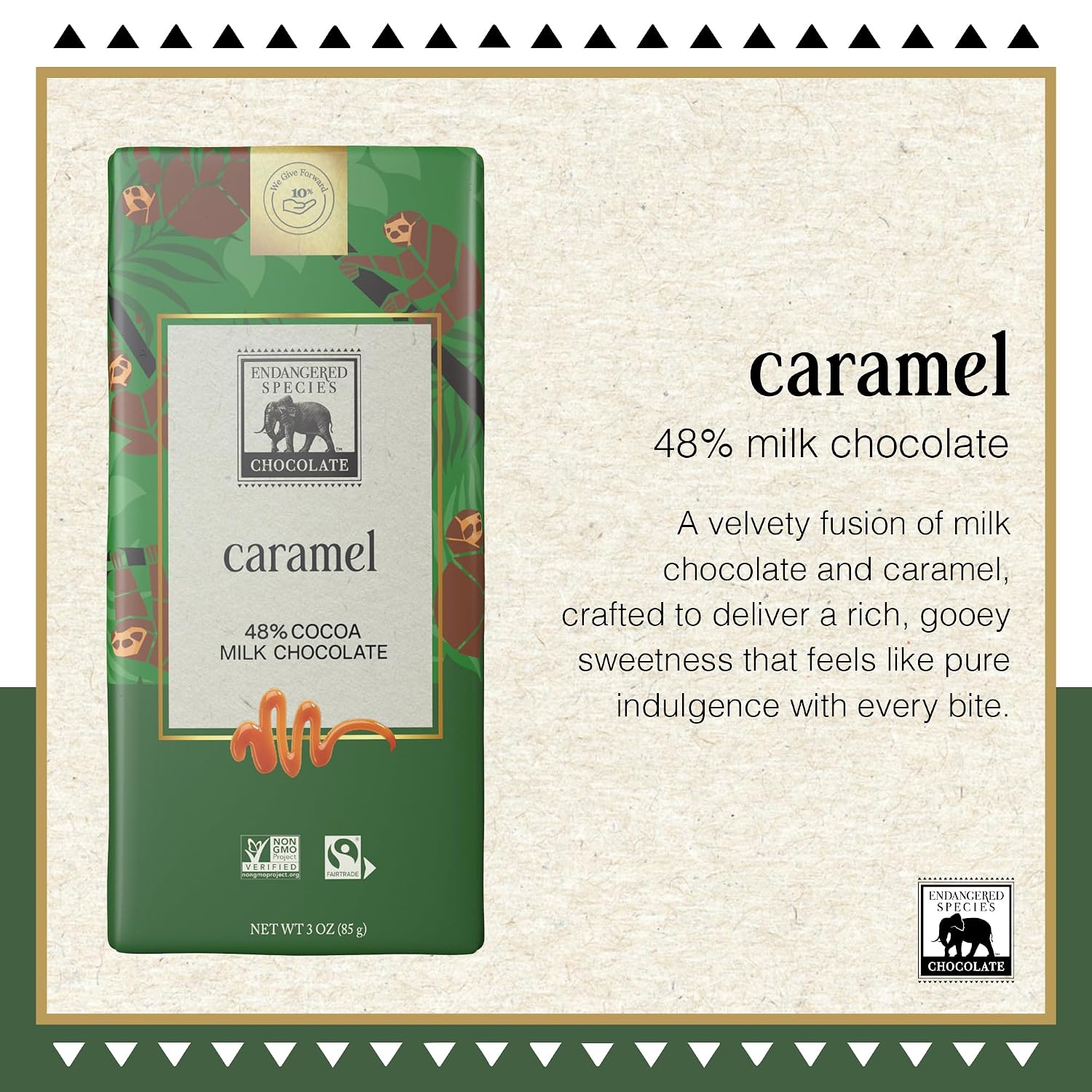 Dark Chocolate with Caramel & Sea Salt (60% cocoa) | Rich 60% dark chocolate with caramel and sea salt for a perfect balance of sweet, salty, and bold cocoa.