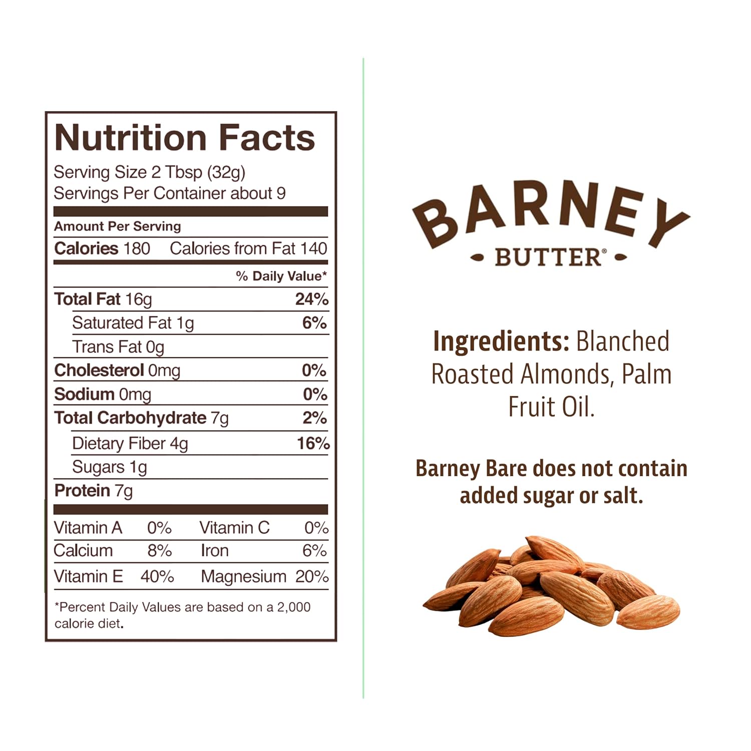 Barney Butter Almond Butter, Bare Smooth, 16 Ounce Jar, No Added Sugar or Salt, Skin-Free Almonds, No Stir, Non-GMO, Gluten Free, Keto, Paleo, Vegan