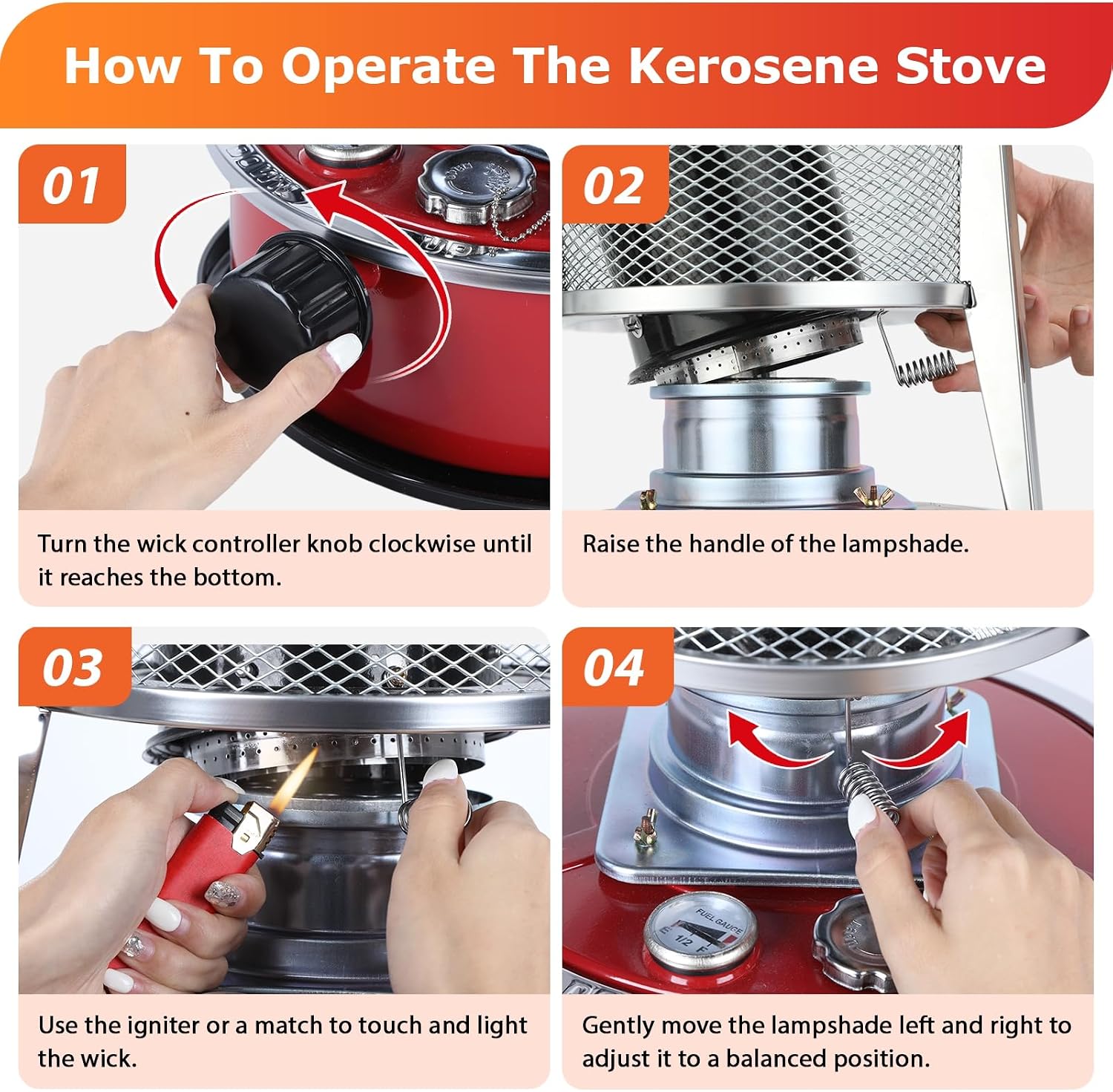 Kerosene Heater, Kerosene Stove 9000 BTU No Electricity Needed Portable Indoor Outdoor Heater for Camping, Tent, Ice Fishing, Emergency Heating – Galvanized Steel & Stainless Steel Construction Red