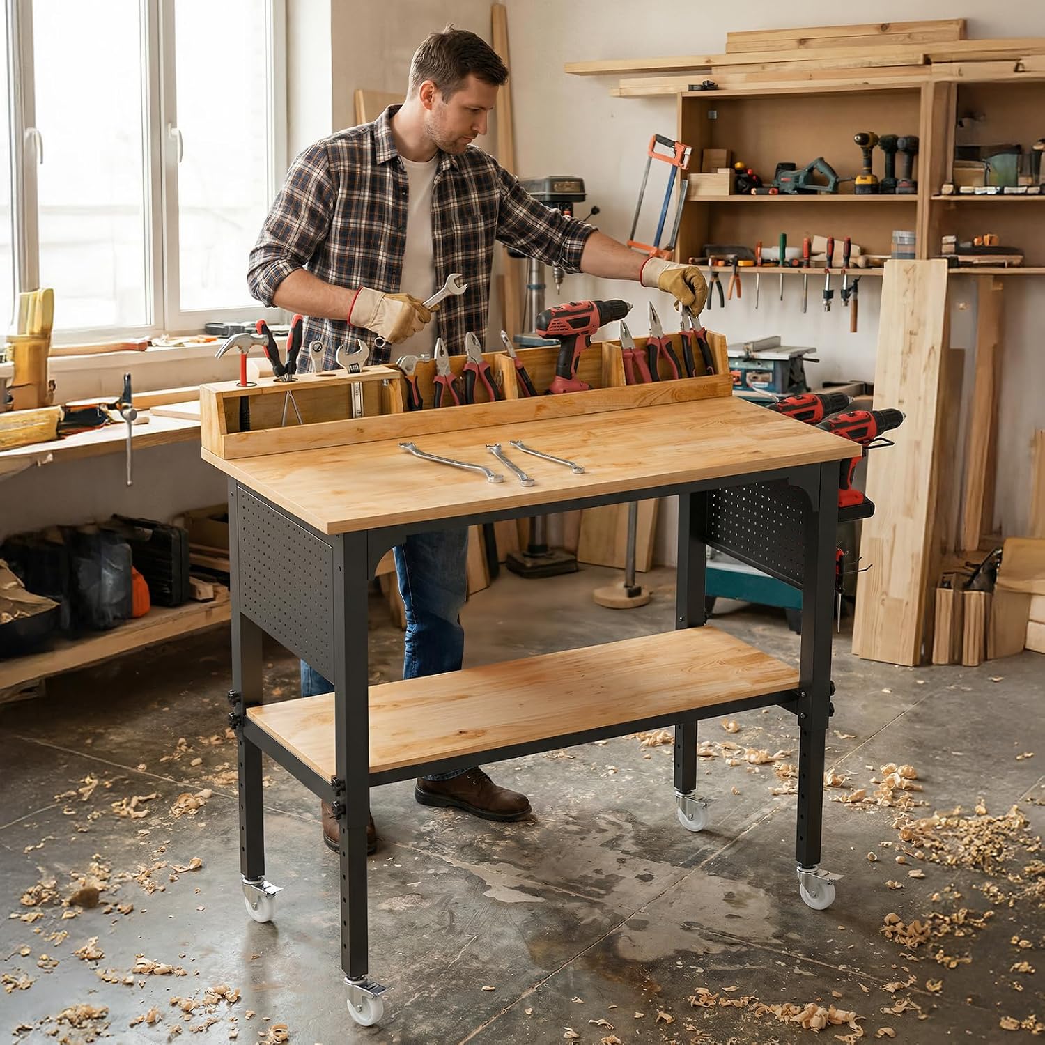 Northsky 48" Adjustable Height Work Bench- 2200 LBS Capacity with Wheels