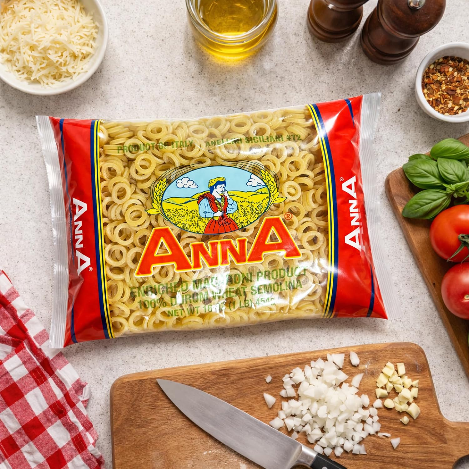 Anna - Italian Anellini Siciliani Pasta #72, (4)- 16 oz. Pkgs.