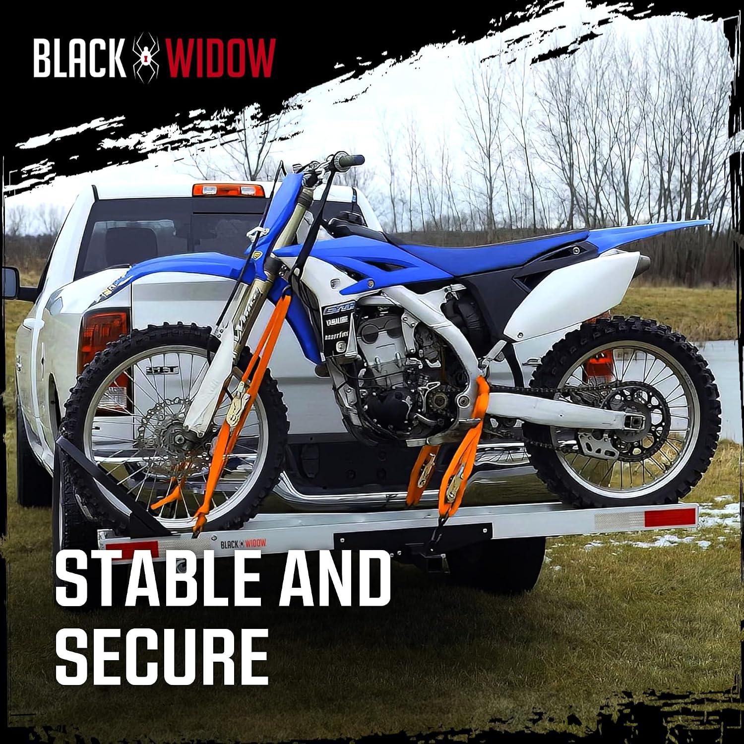 Black Widow Aluminum Dirt Bike Hitch Carrier with Ramp, 400 lb Capacity | Non-Folding Motorcycle, eBike & Fat Tire Bike Hauler for Truck & SUV, Fits 2-Inch Class III/IV Hitch Receiver