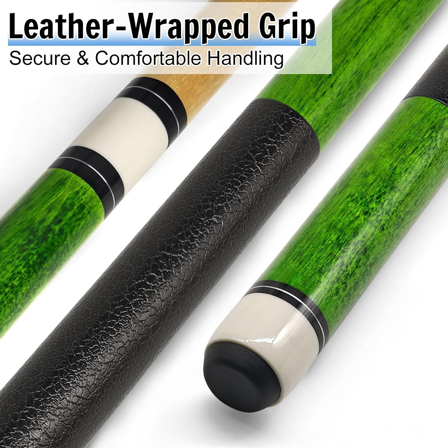 Pool Cue Sticks 4-Pack, 58 Inch Billiard Cues for Home & Bar Play, Solid Maple Wood Pool Sticks with 12.5mm Multi-Layer Leather Tip, Leather Grip