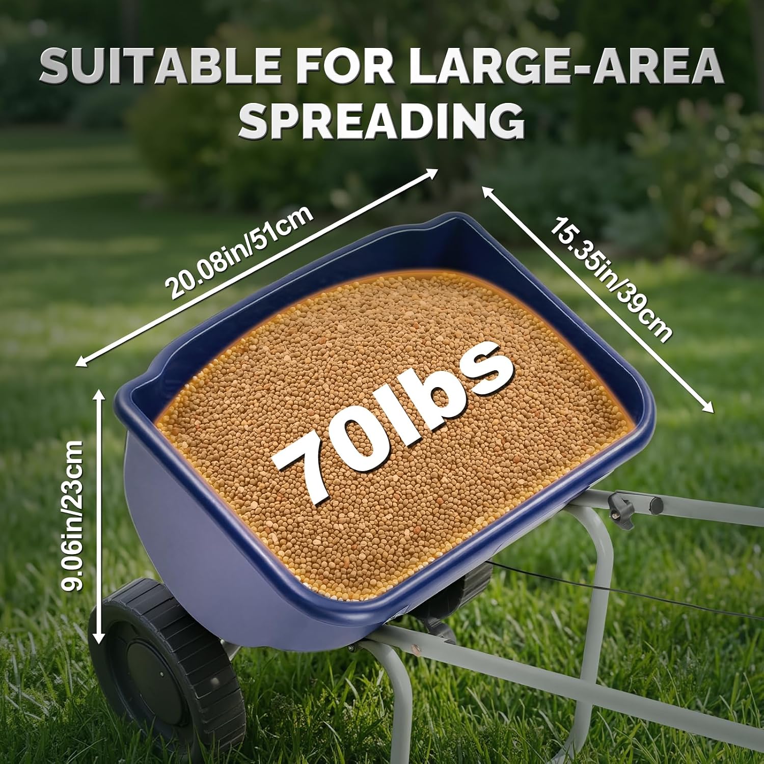 VINGLI 70lbs Fertilizer Spreader with 15 Adjustable Drop Rate, Pre-Assembled Walk-Behind Seed Spreader, with 9" Tire for Multi-Terrain, Broadcast Spreader for Lawn Care & Seed Spreading