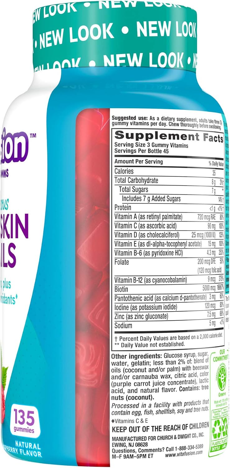 Vitafusion Hair Skin and Nails Gummies | Biotin 5000mcg | 100 Count | Gummy Vitamins for Adult Women & Men | Berry Flavor | Gluten-Free Multivitamin Supplement