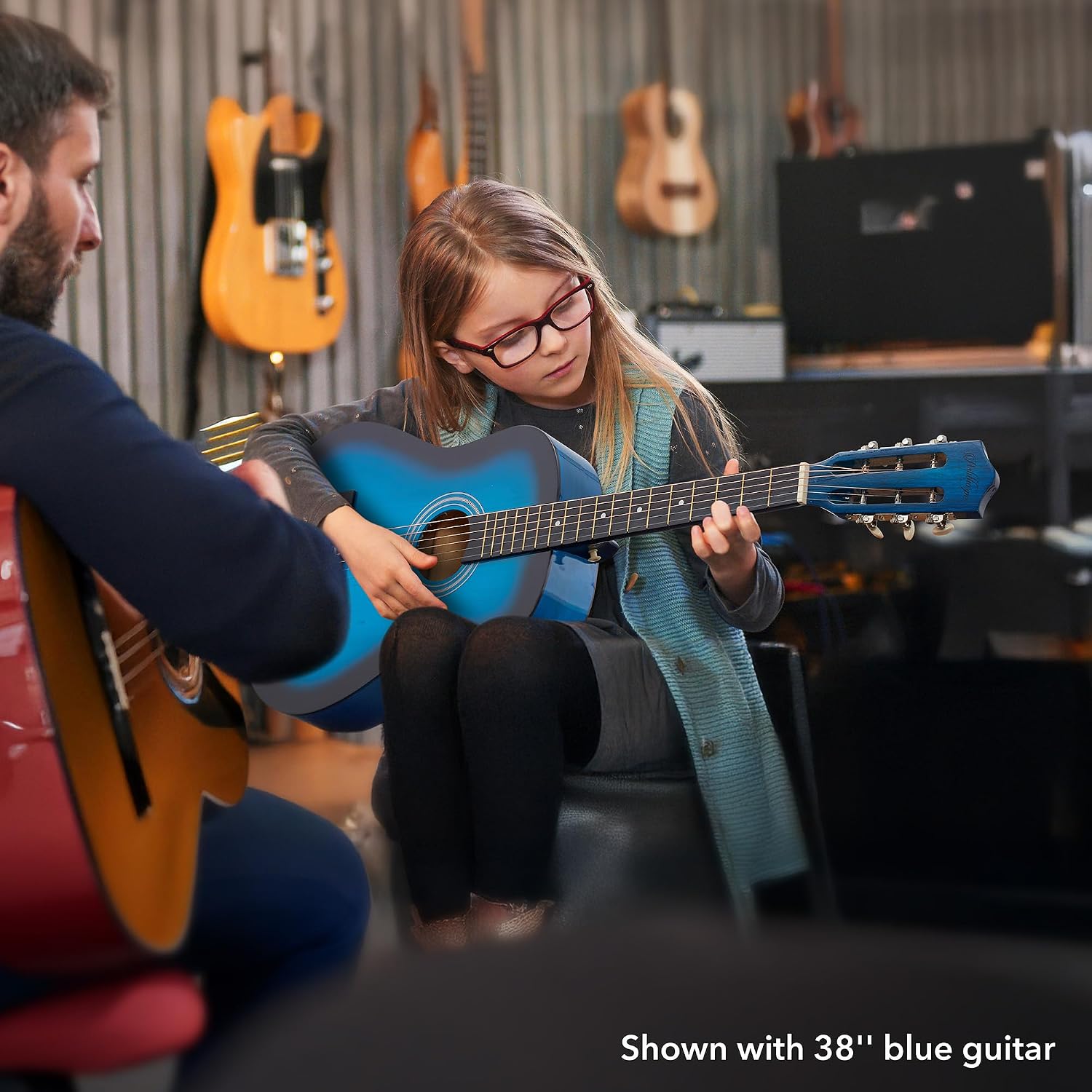 Ashthorpe 38-inch Beginner Acoustic Guitar (Red), Starter Kit with Gig Bag, Extra Strings, Strap, Picks, and Lessons