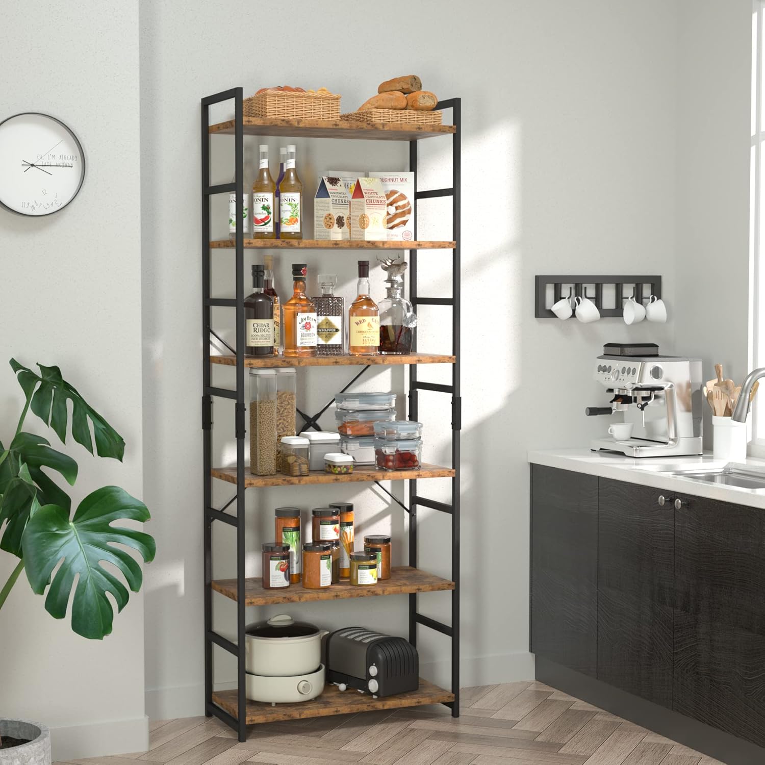 NUMENN 5 Tier Bookshelf, Tall Freestanding Open Storage Bookcase, Vintage