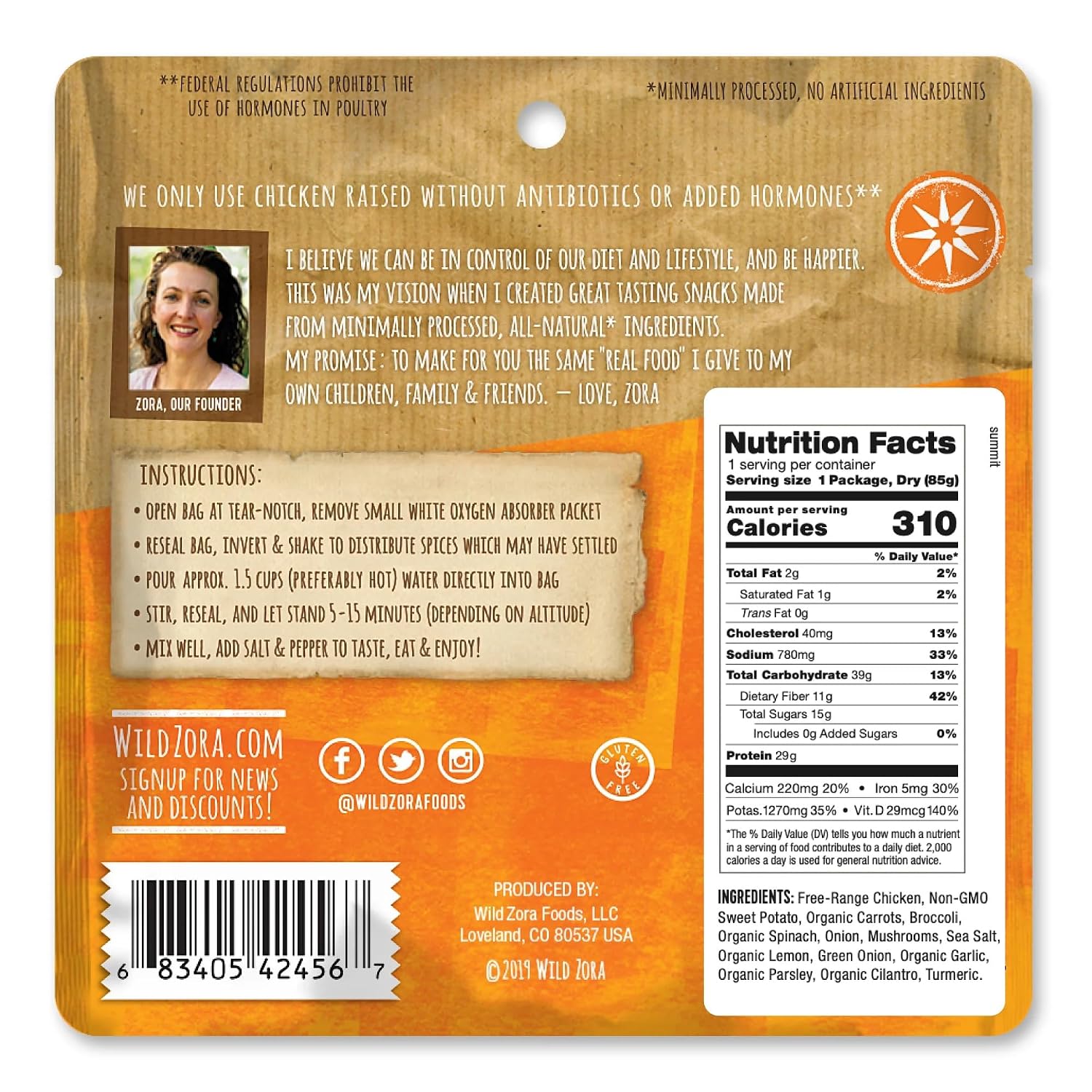 Wild Zora Paleo Freeze Dried Meals for Backpacking & Camping - Healthy Gluten Free & Grain Free Camping Meals/Backpacking Food + No Added Sugar - Great for Travel (Cliffside Coconut Berry 2-Pack)