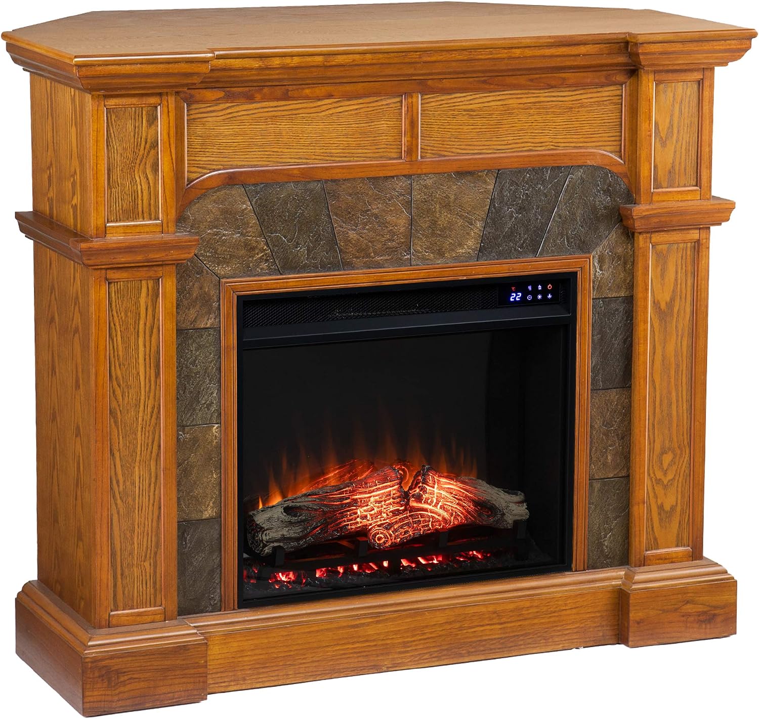 SEI Furniture Cartwright Corner Convertible Earth Tone Tile Electric Fireplace, New Mission Oak
