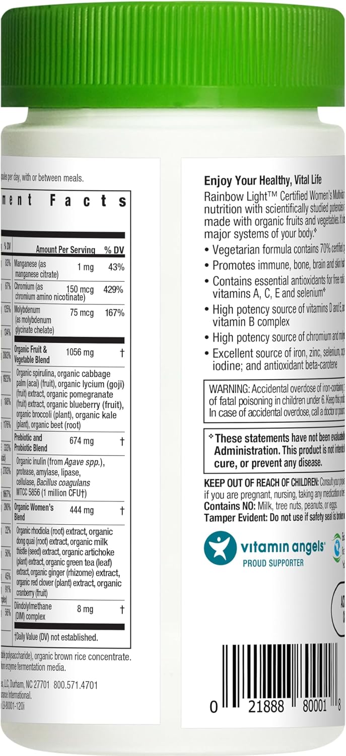 Rainbow Light Womens Multivitamin One + | 60 Caplets | Supports Energy & Antioxidant Health | Real Food Nutrients, Digestive Enzymes & Probiotics