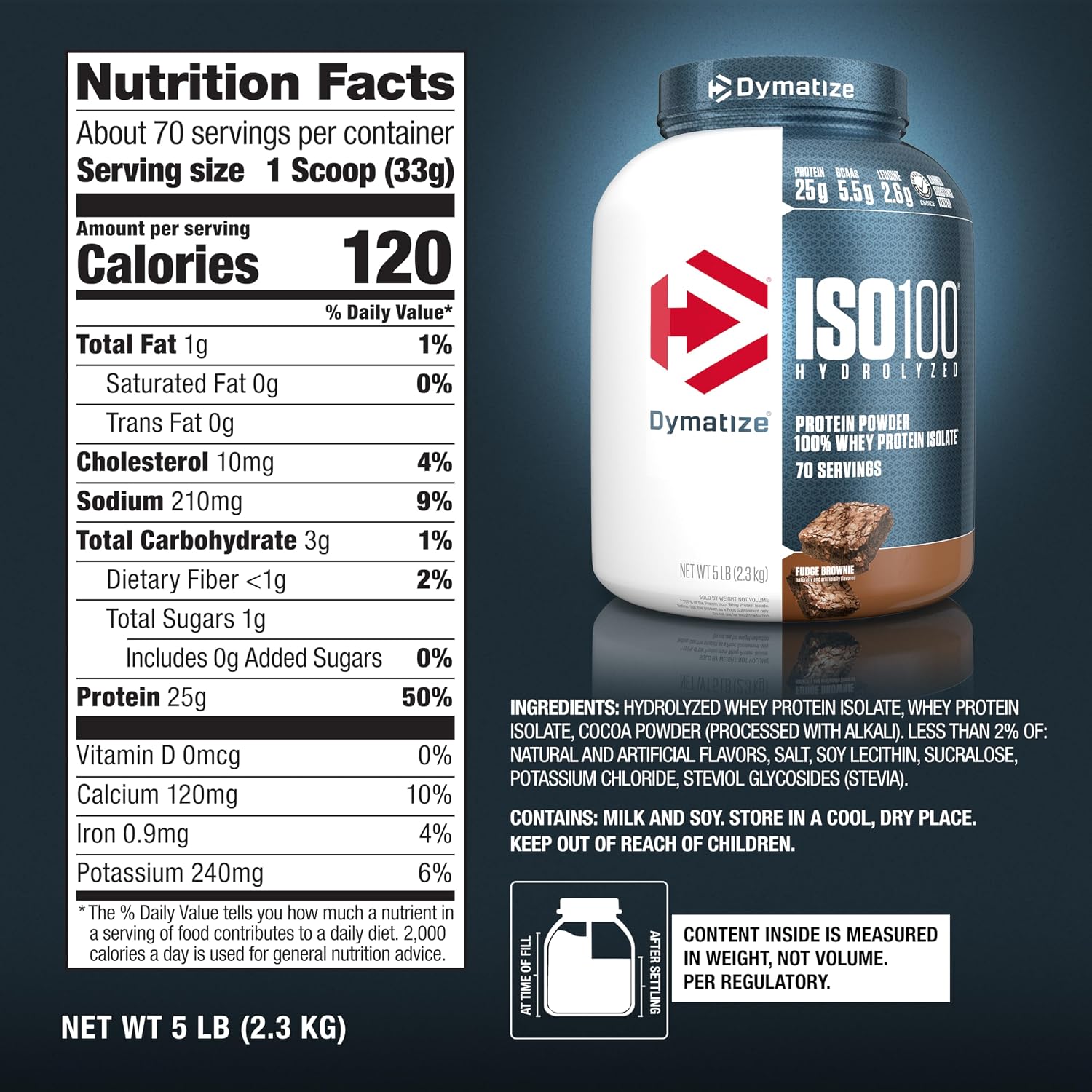 Dymatize ISO100 Protein Powder, 100% Whey Isolate, Gourmet Chocolate | 25g Protein, Hydrolyzed, Fast-Absorbing, Supports Muscle Health, 5.5g BCAAs, Gluten-Free, 76 Servings, 5 lb