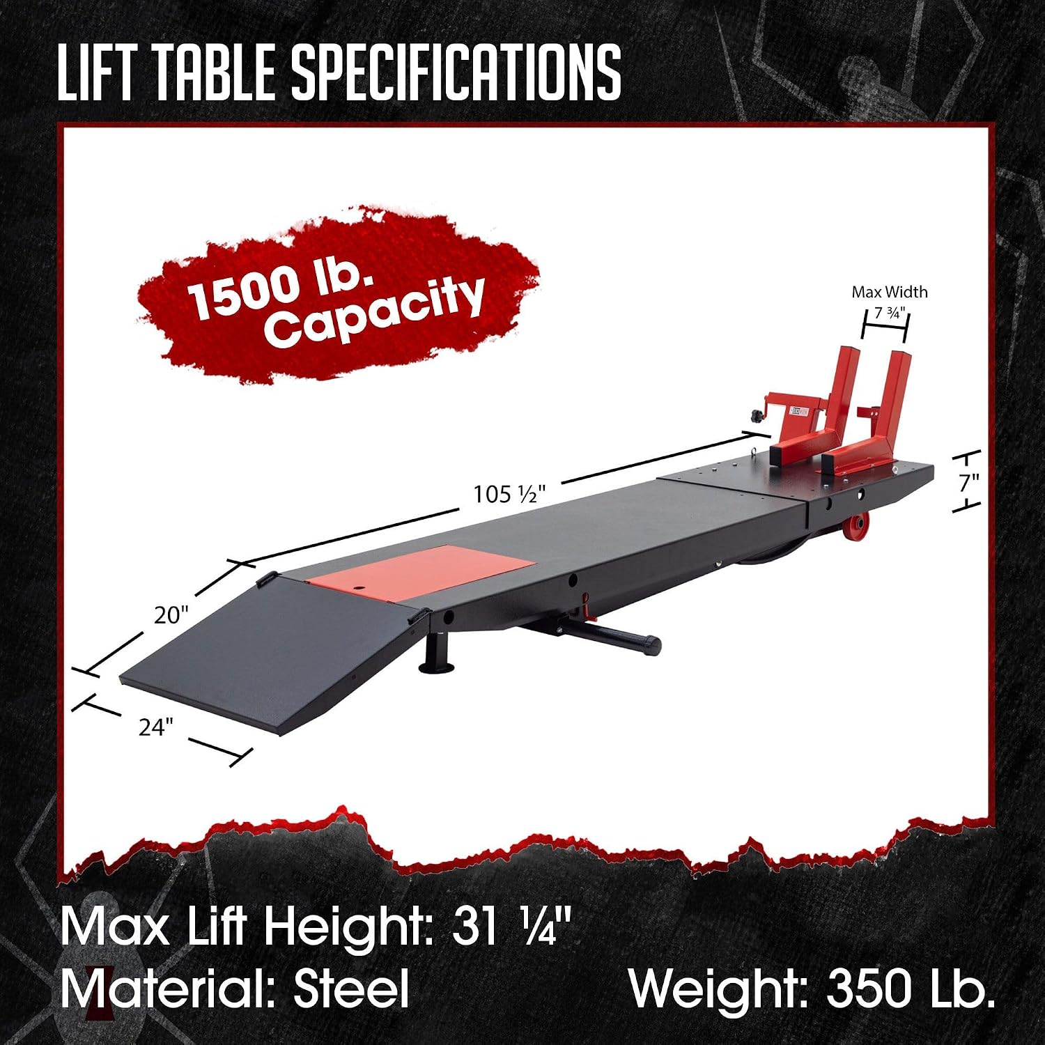 Motorcycle Lift Table, Pneumatic, 1,500 lb, ProLift, 31.25" H, Black Widow | Jack included, raise bike for service, maintenance, repair, handy, compressed air (compressor not included), push mower